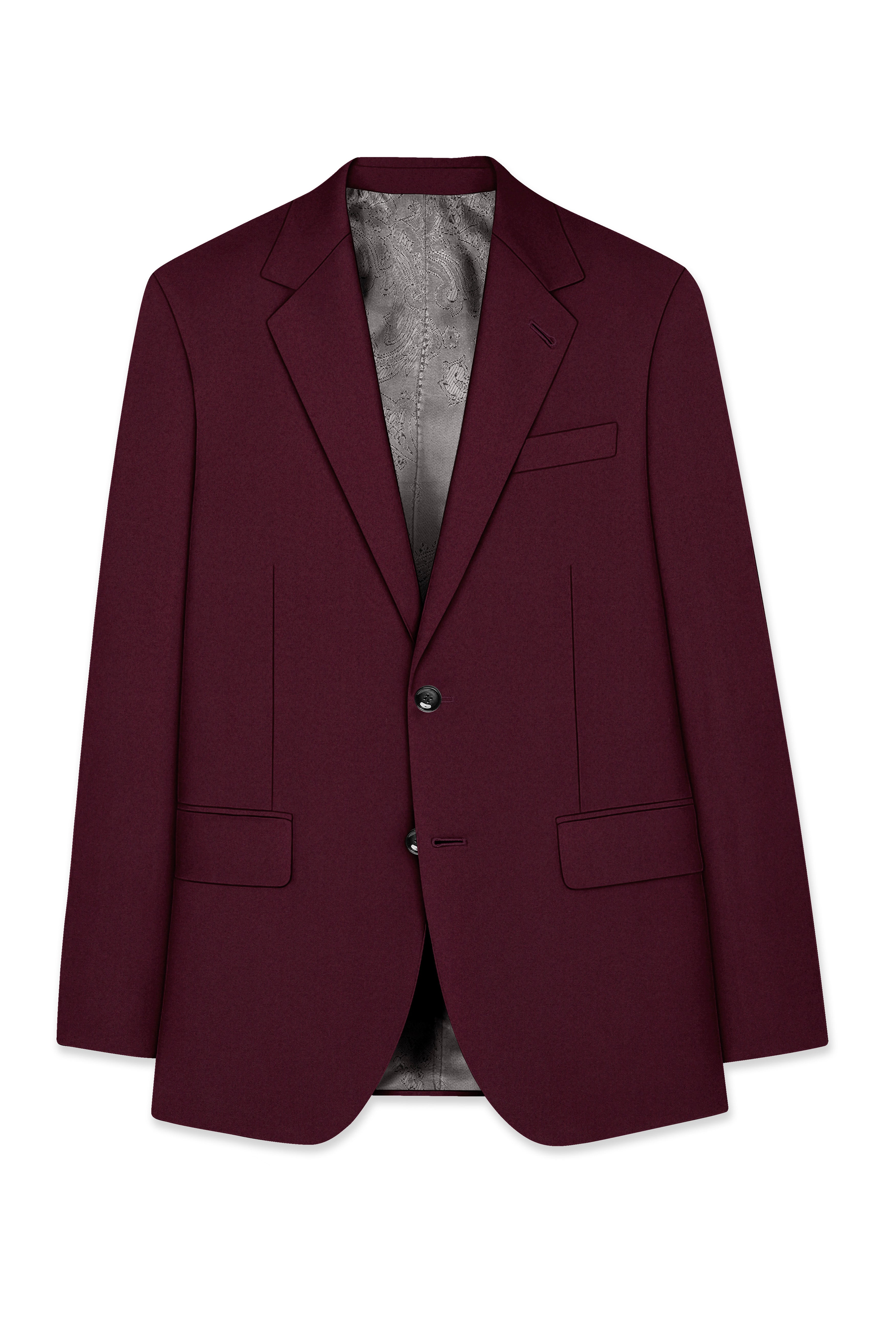 Flexmaro-Korean Crater Maroon 4-Way Stretch Wrinkle-Free Wool Rich Single Breasted Blazer