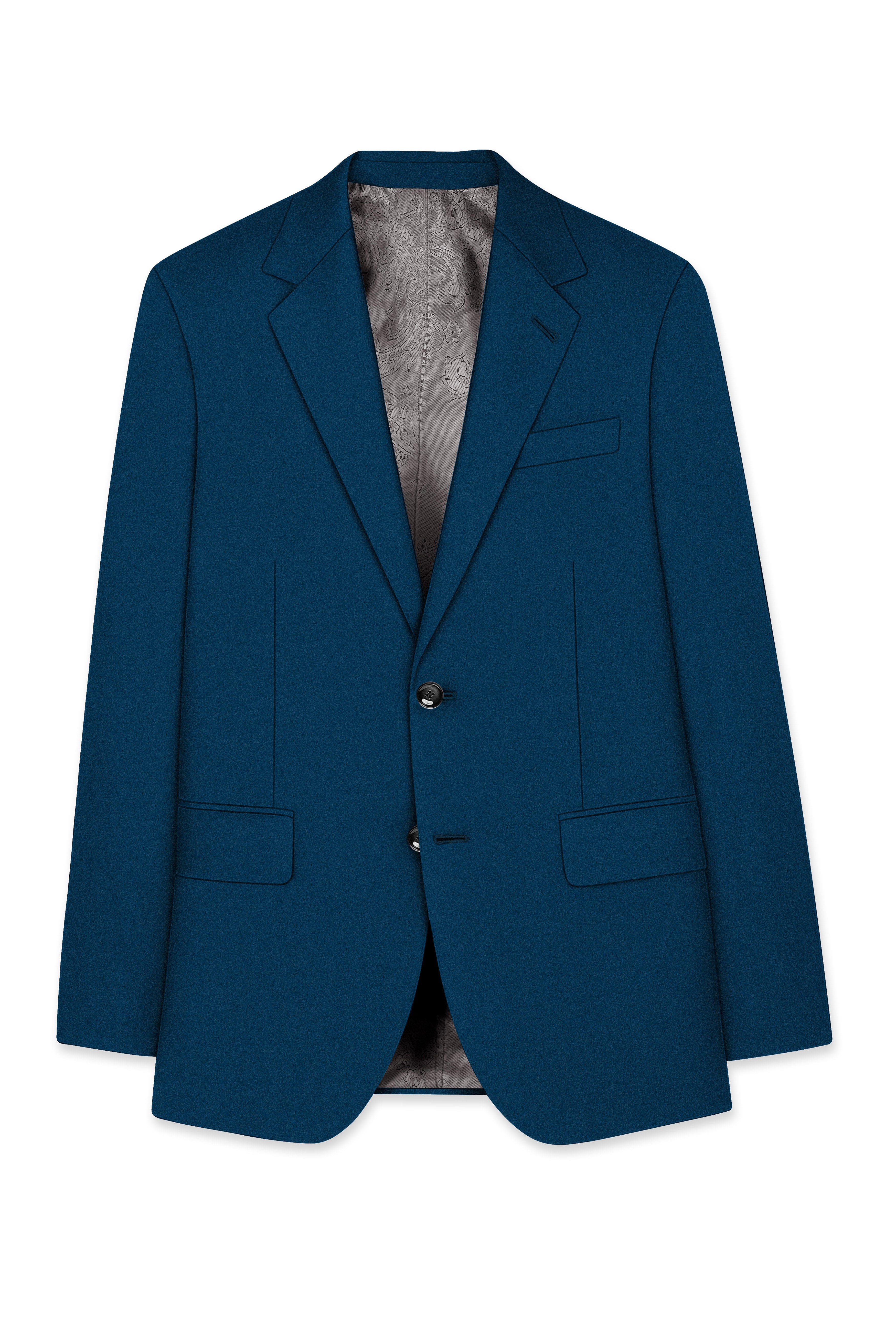 Aureblu-Korean Prussian Blue 4-Way Stretch Wool Rich Single Breasted Blazer