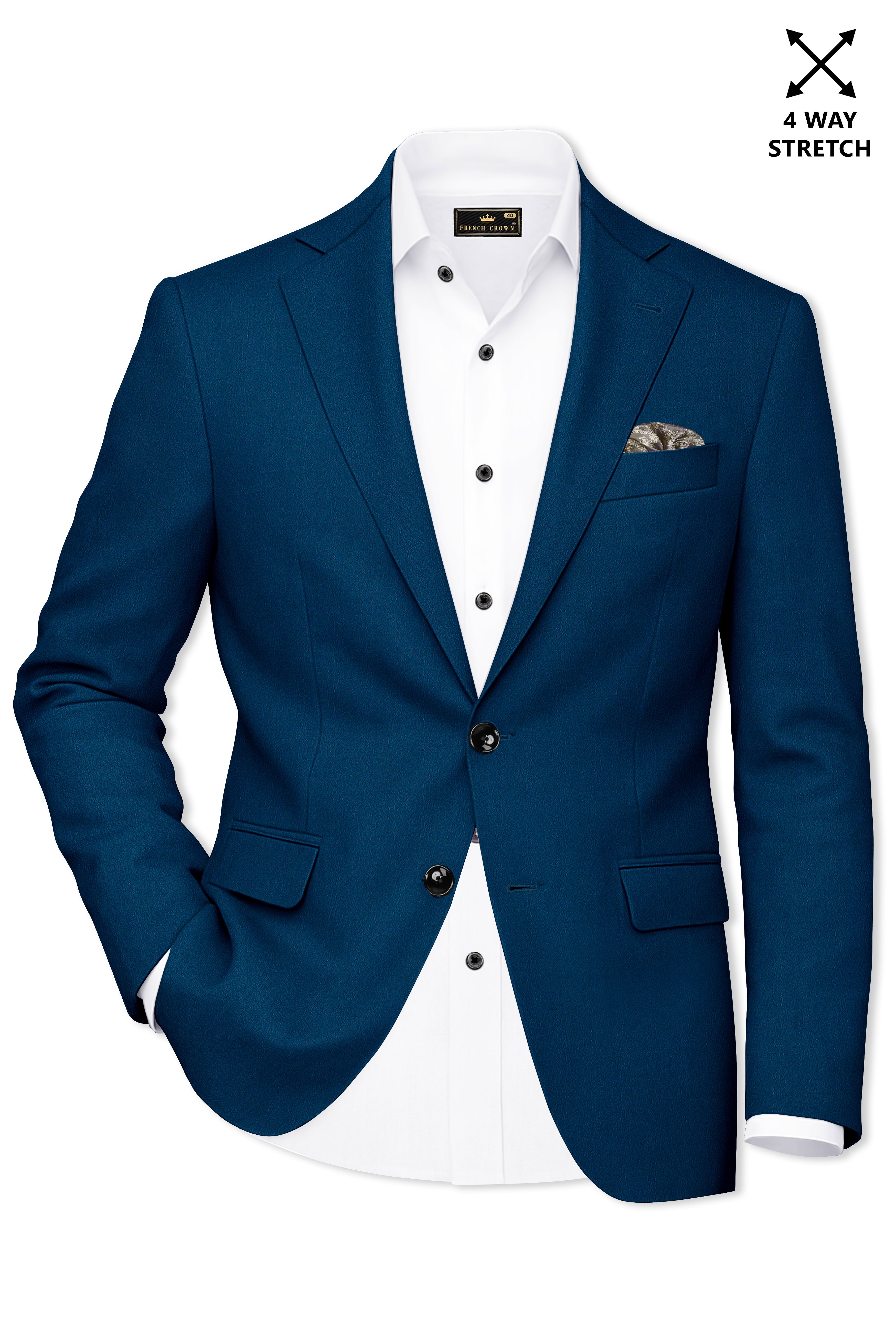 Aureblu-Korean Prussian Blue 4-way Stretch Solid Premium Wool Rich