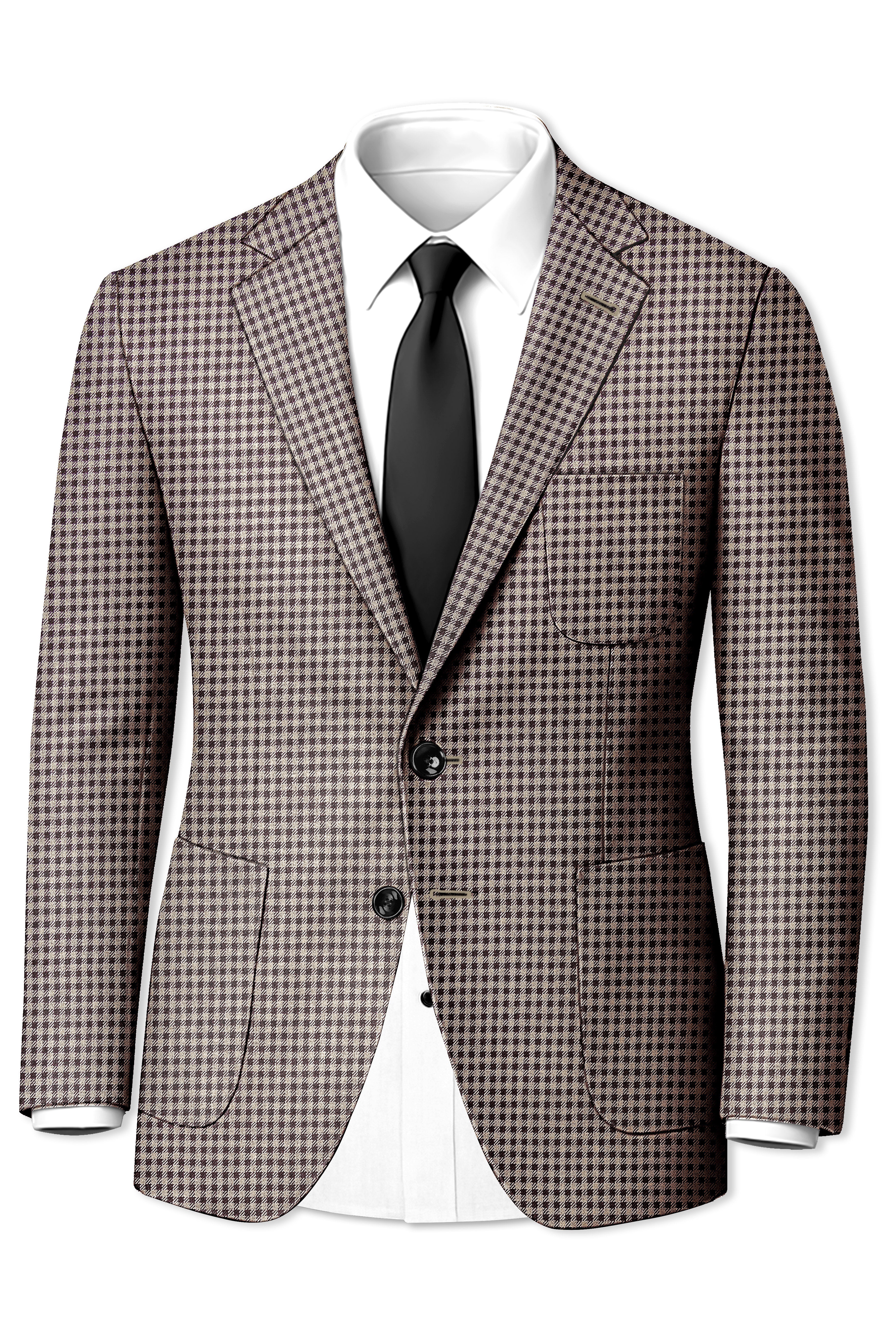 Imperium-Emperor Brown And Swiss Cream Gingham Plaid Tweed Single Breasted Sports Blazer
