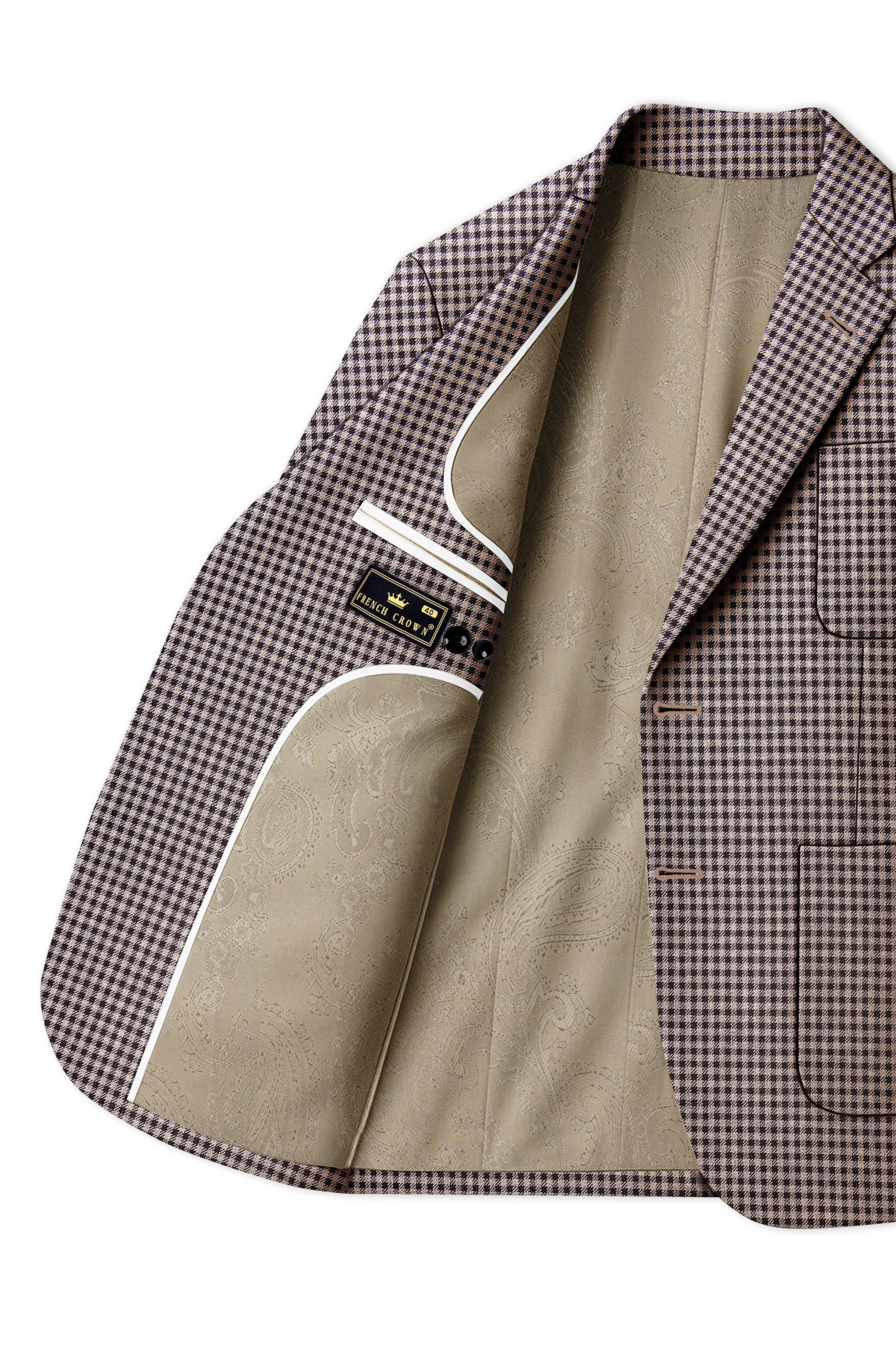 Imperium-Emperor Brown And Swiss Cream Gingham Plaid Tweed Single Breasted Sports Blazer