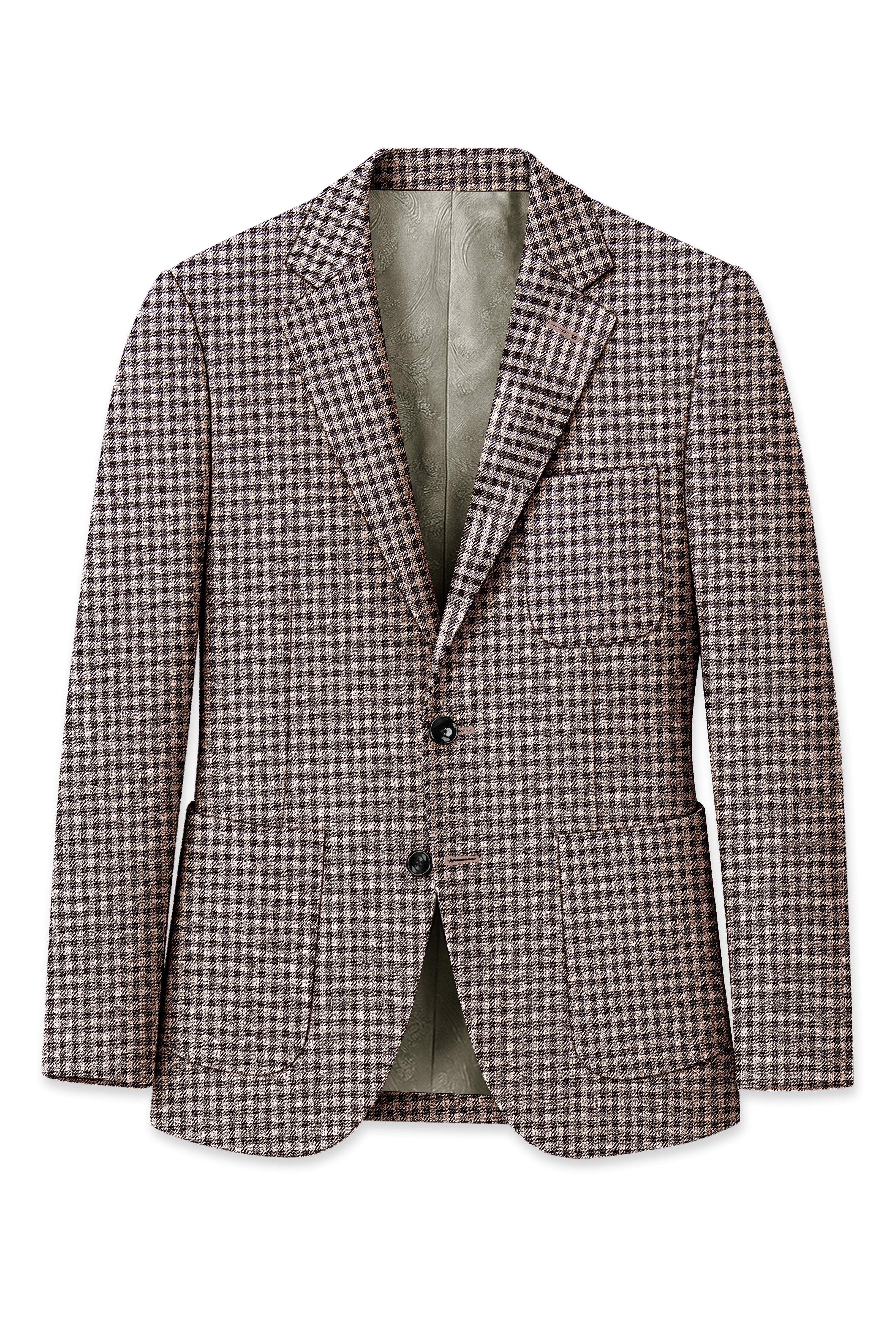Imperium-Emperor Brown And Swiss Cream Gingham Plaid Tweed Single Breasted Sports Blazer
