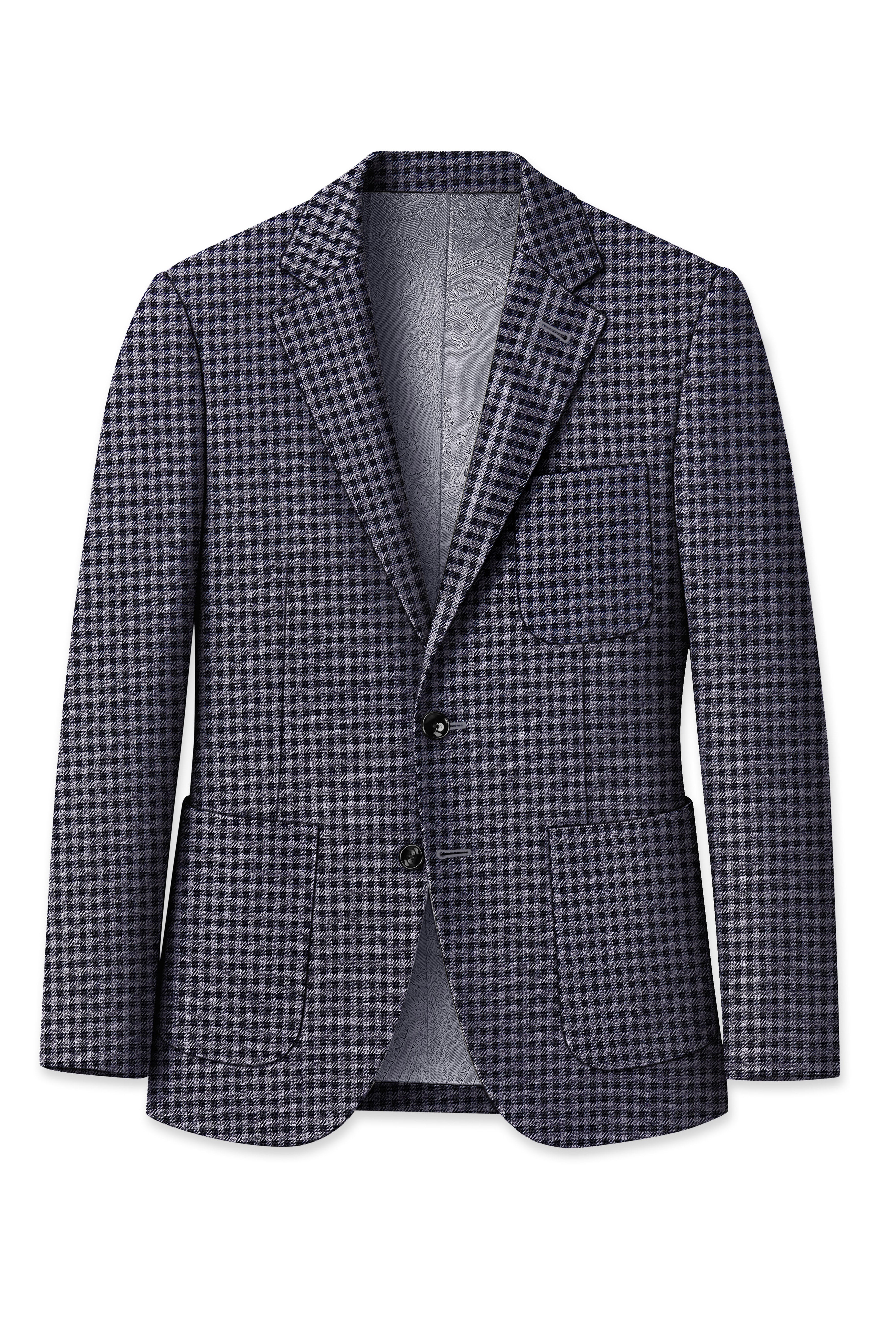 Zenith-Mirage Blue And venus Gray Gingham Plaid Tweed Single Breasted Sports Blazer