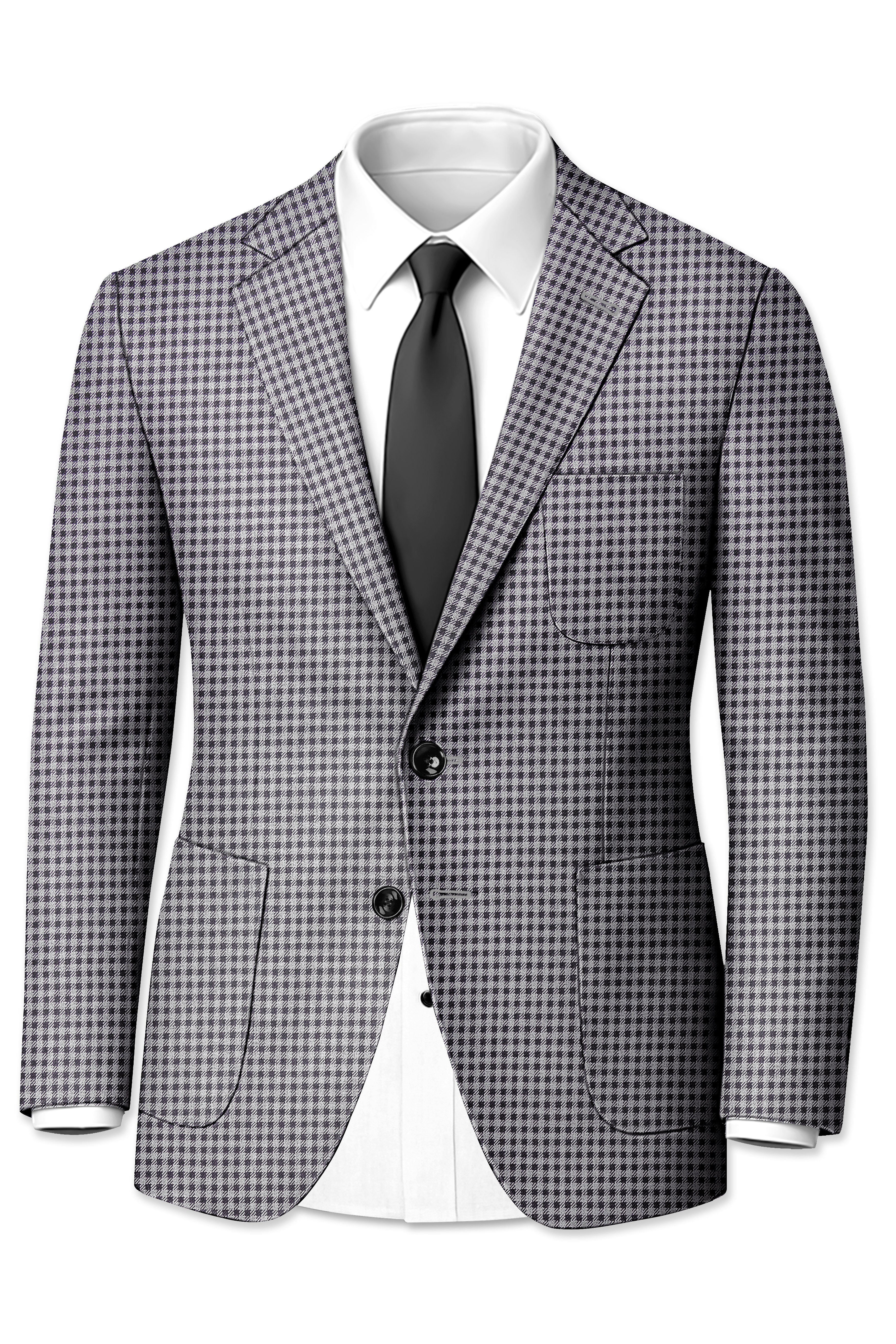 Graphite-Metallic Gray And Tuatara Gingham Plaid Tweed Single Breasted Sports Blazer