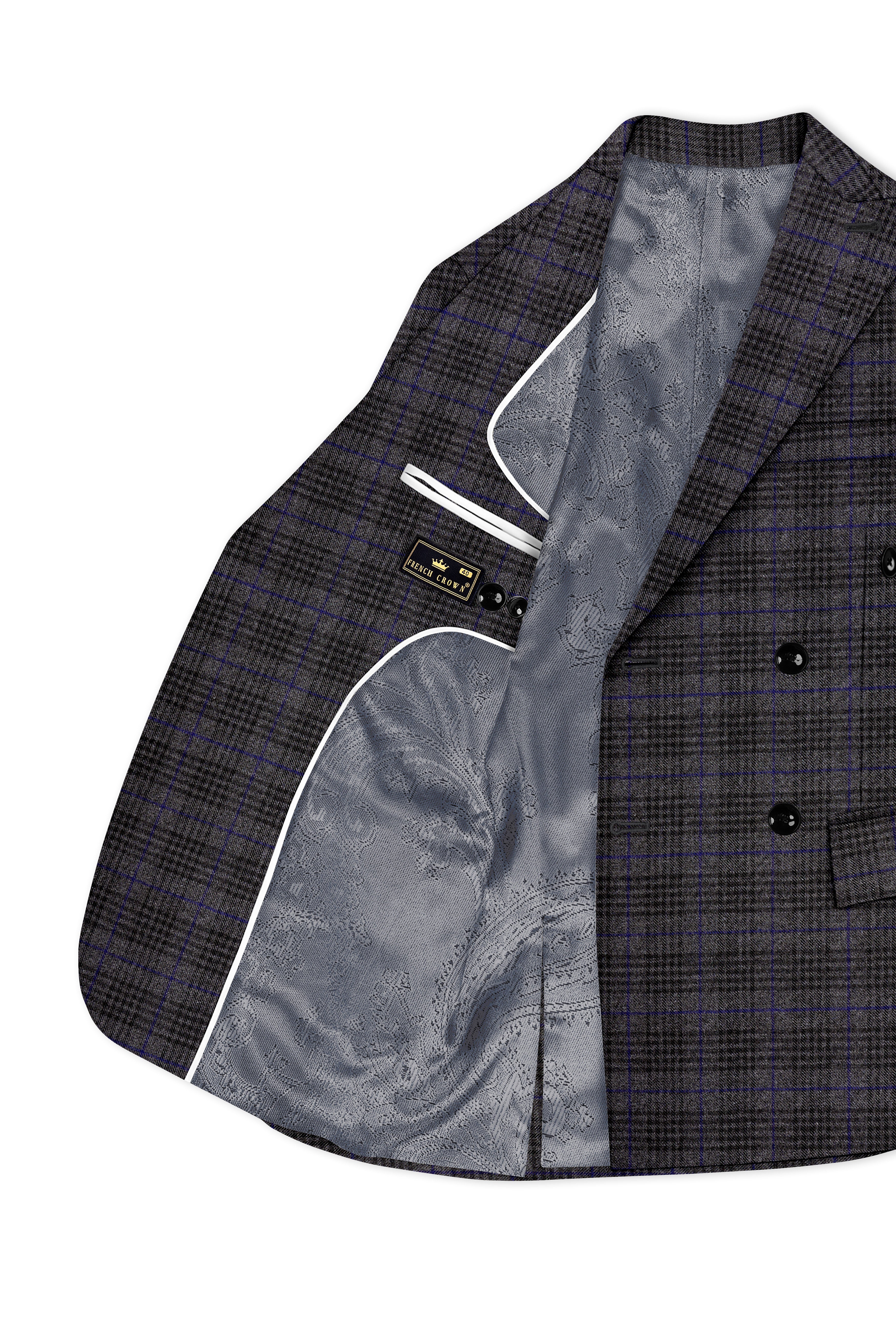Cinerro-Shark Gray Plaid Tweed Double Breasted Blazer