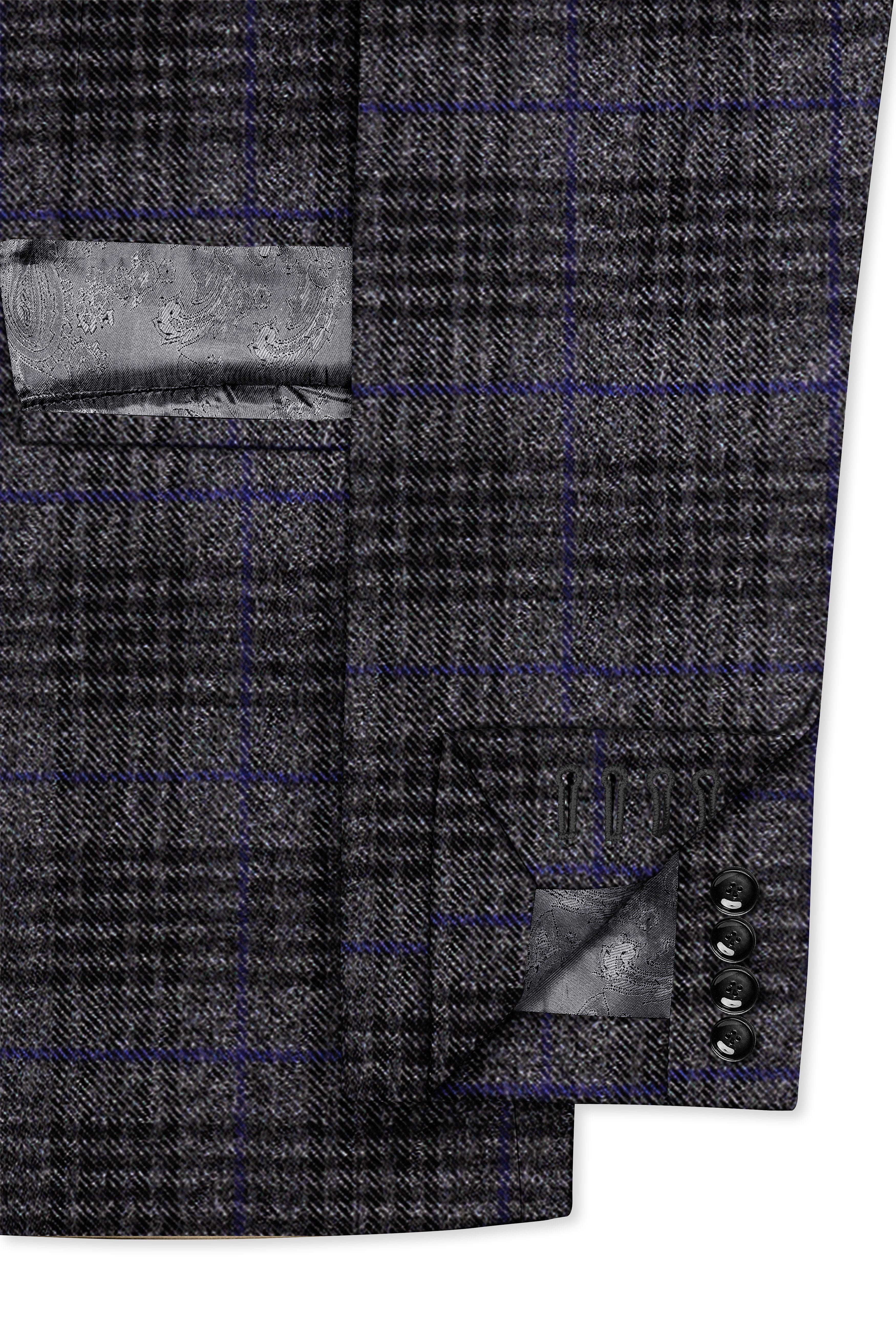 Cinerro-Shark Gray Plaid Tweed Double Breasted Blazer