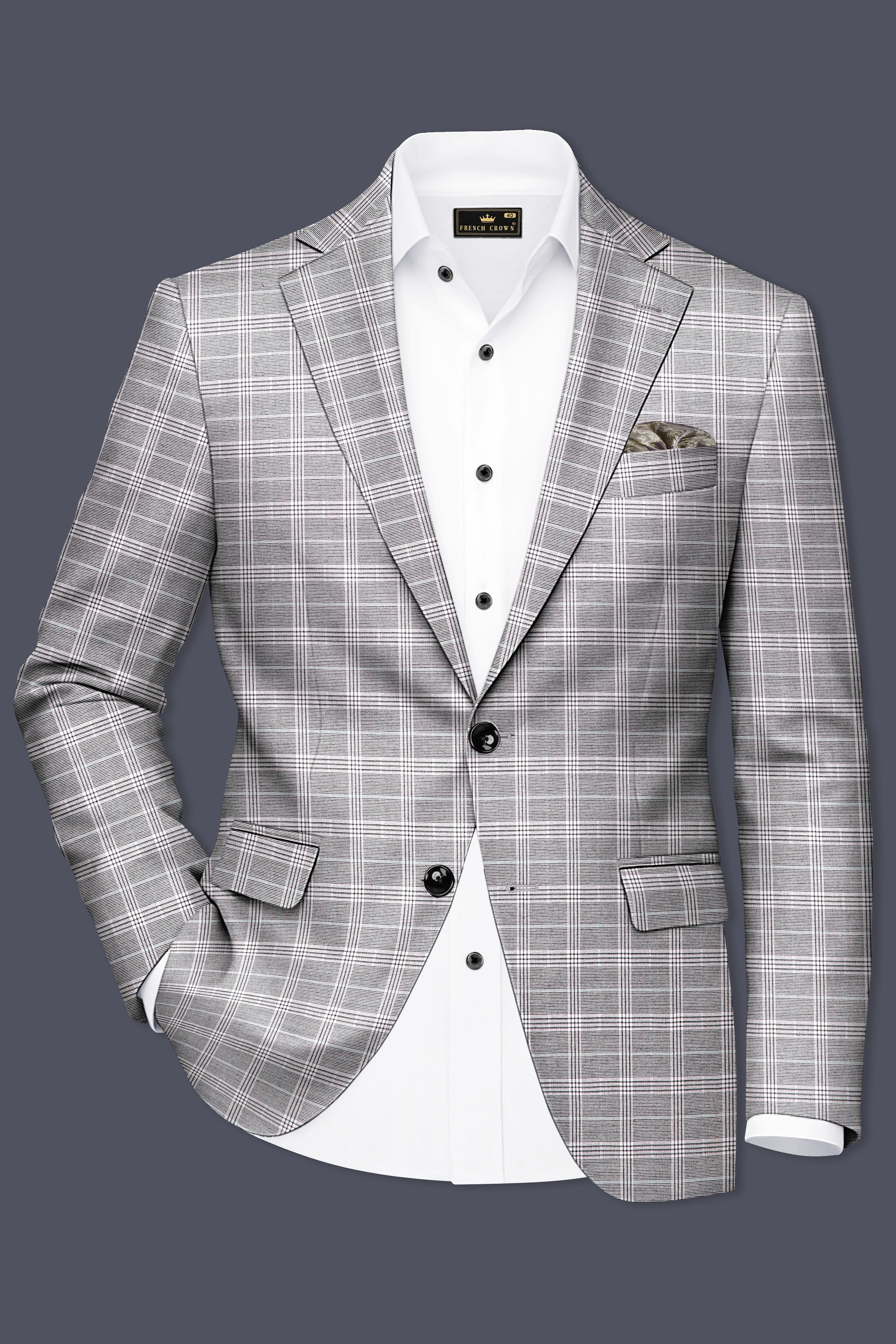 Cinerro-Venus Gray Plaid Wool Rich Single Breasted Blazer