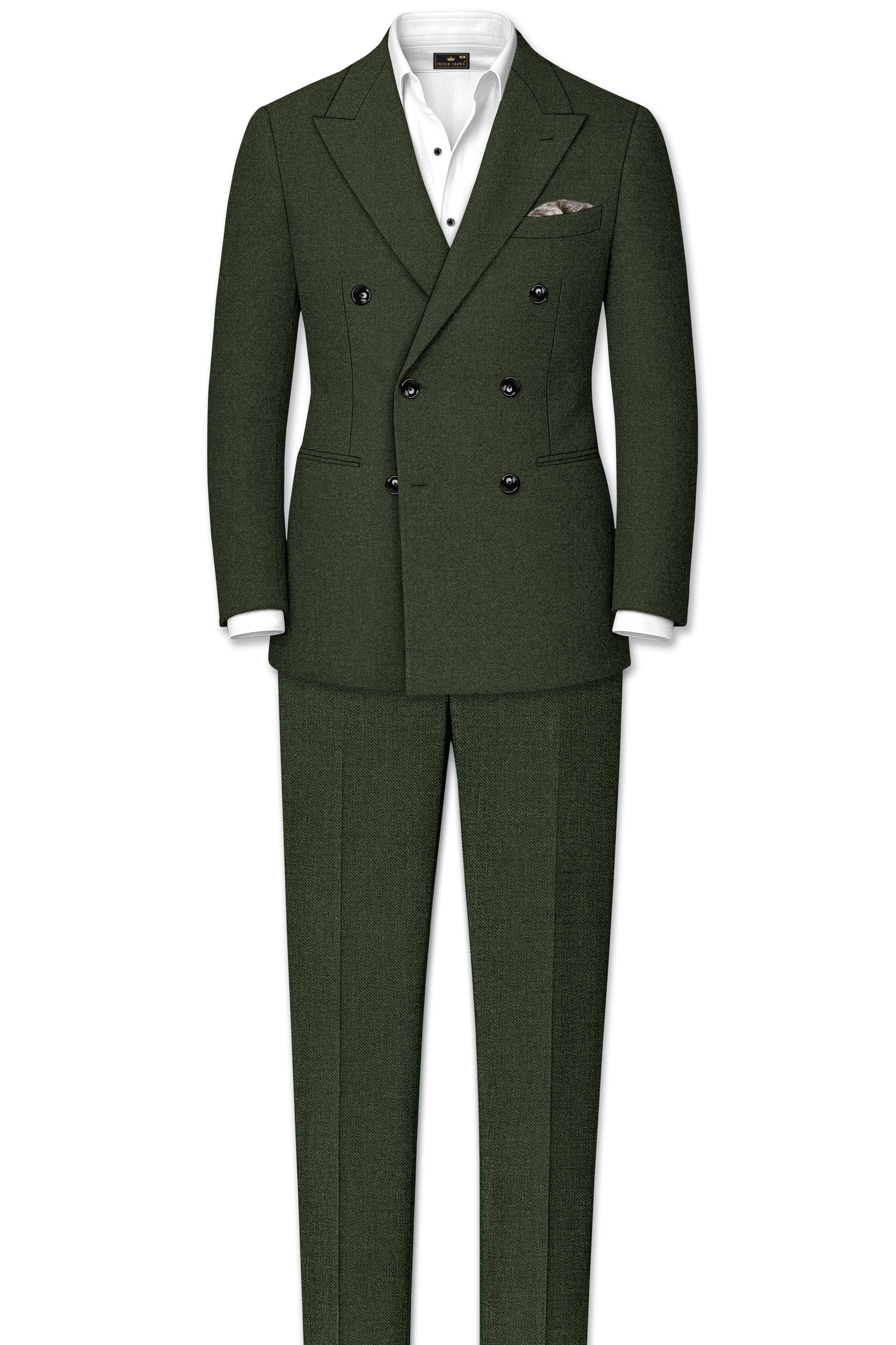 Olvoro-Rifle Green Textured Tweed Double Breasted Blazer