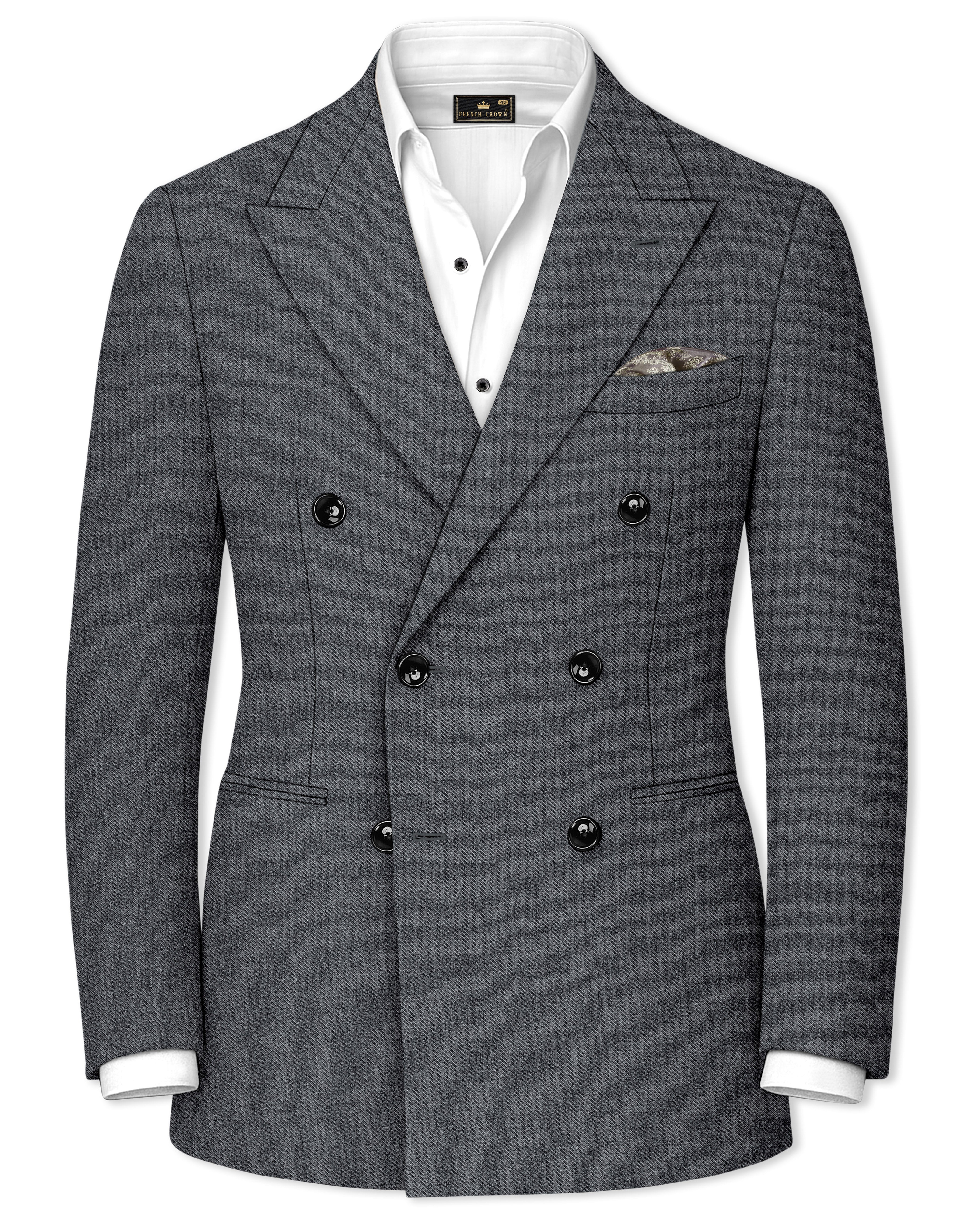 Gravano-Ship Gray Textured Tweed Premium Wool Rich Double Breasted