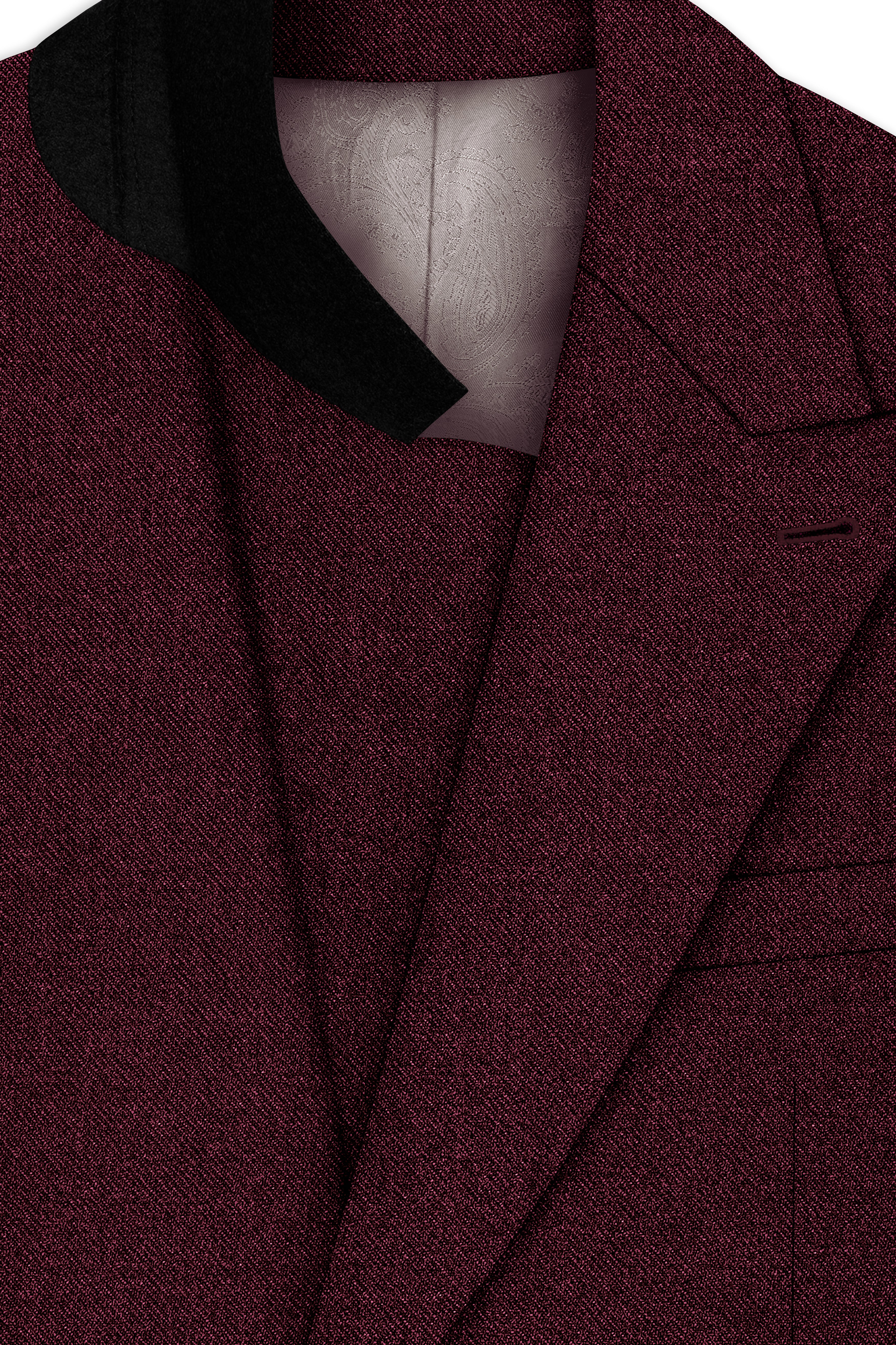 Burgvoro-Crated Maroon Textured Tweed Double Breasted Blazer