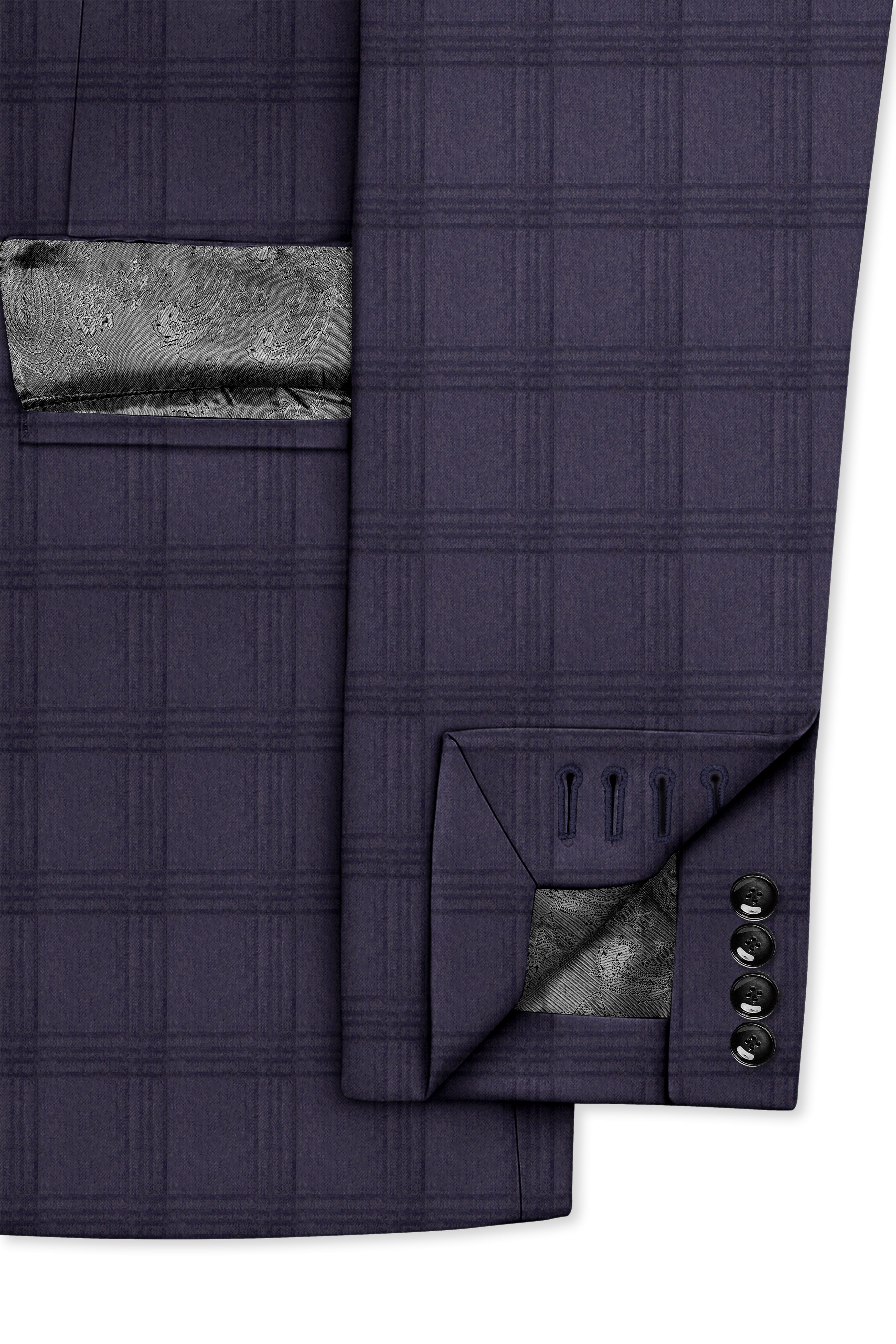 Auretuna-Tuna Blue Tonal Check Plaid Wool Rich Single Breasted Blazer