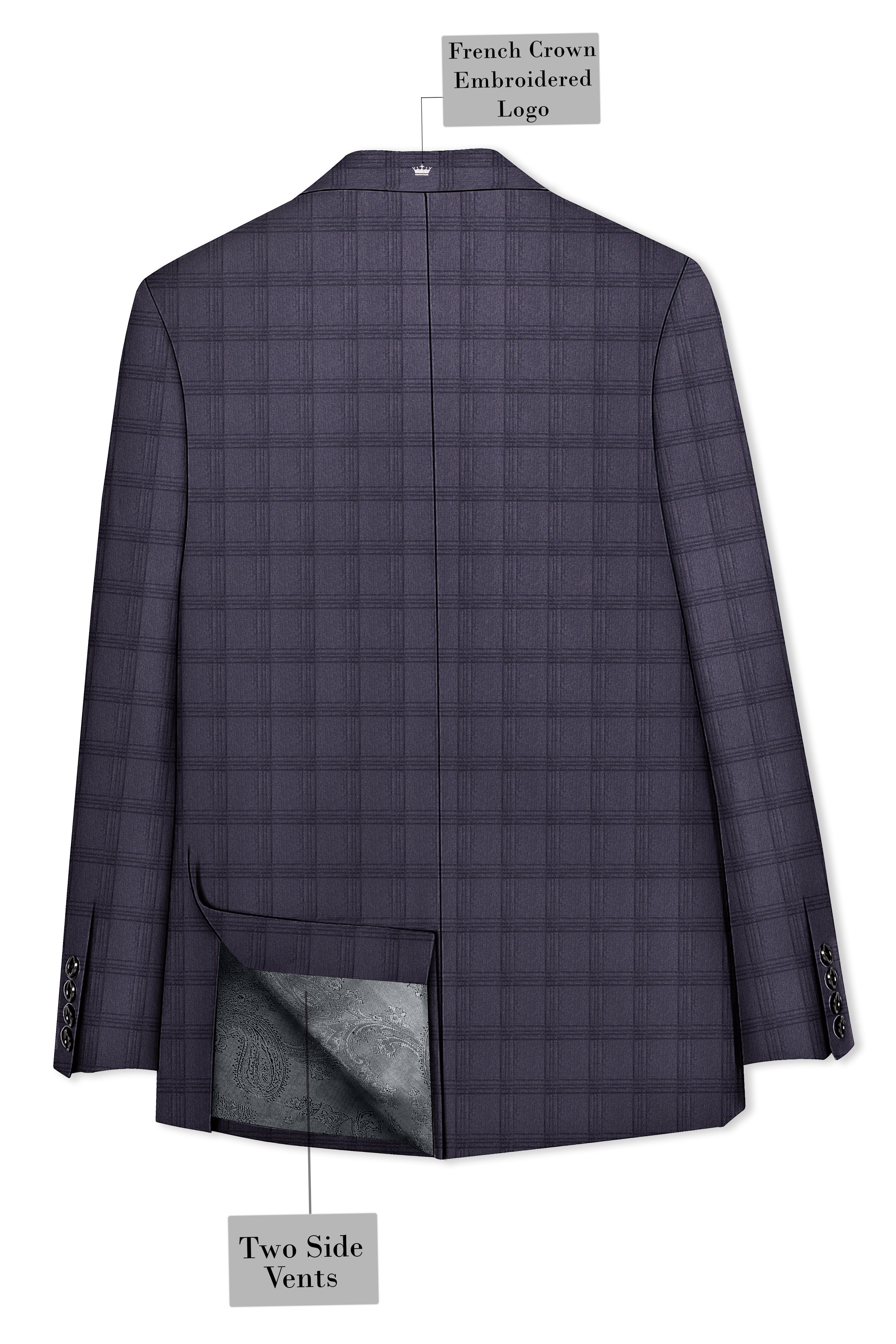Auretuna-Tuna Blue Tonal Check Plaid Wool Rich Single Breasted Blazer