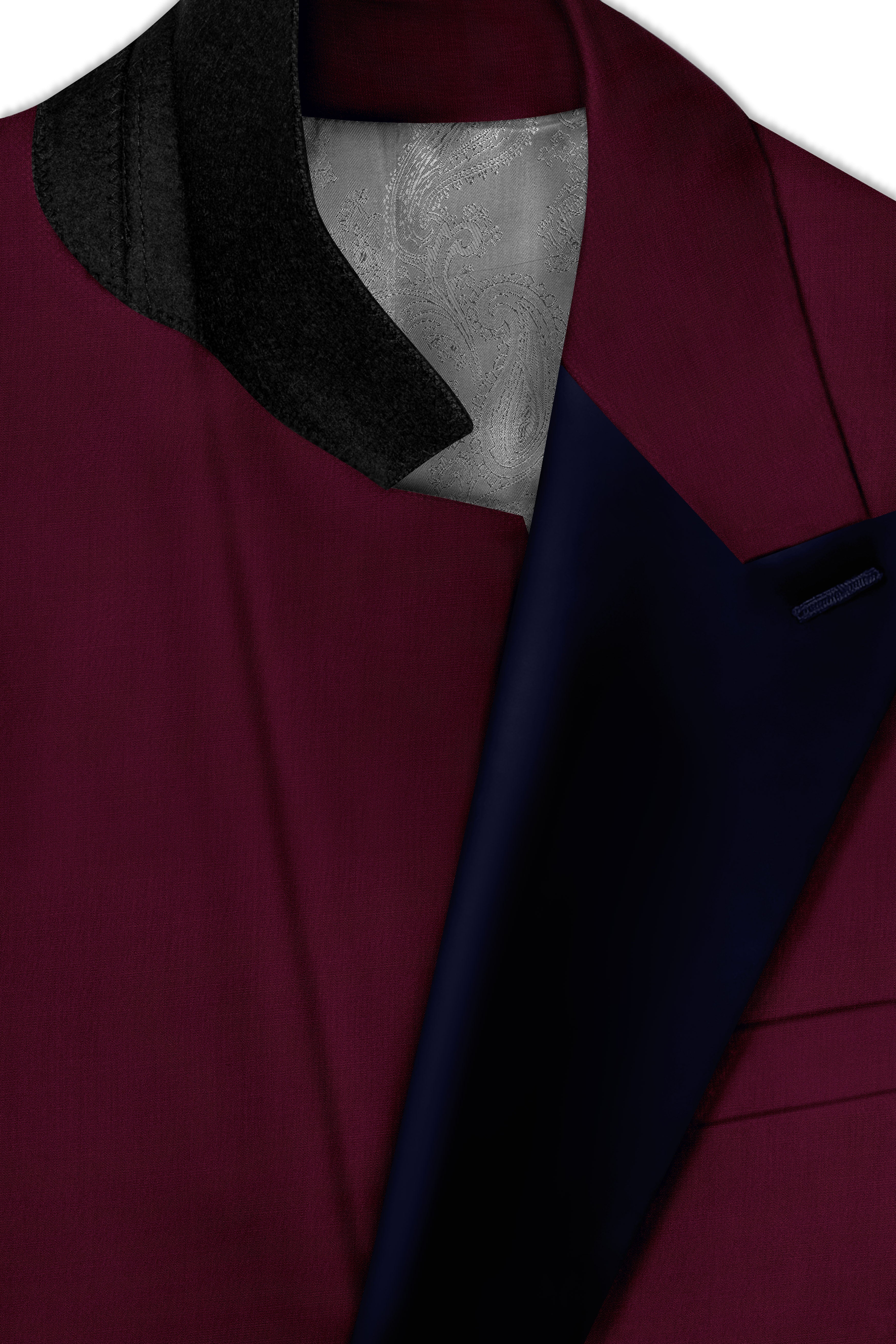 Regal Maroon-Tamarind With Blue Peak Lepal Solid Wool Rich Tuxedo Blazer