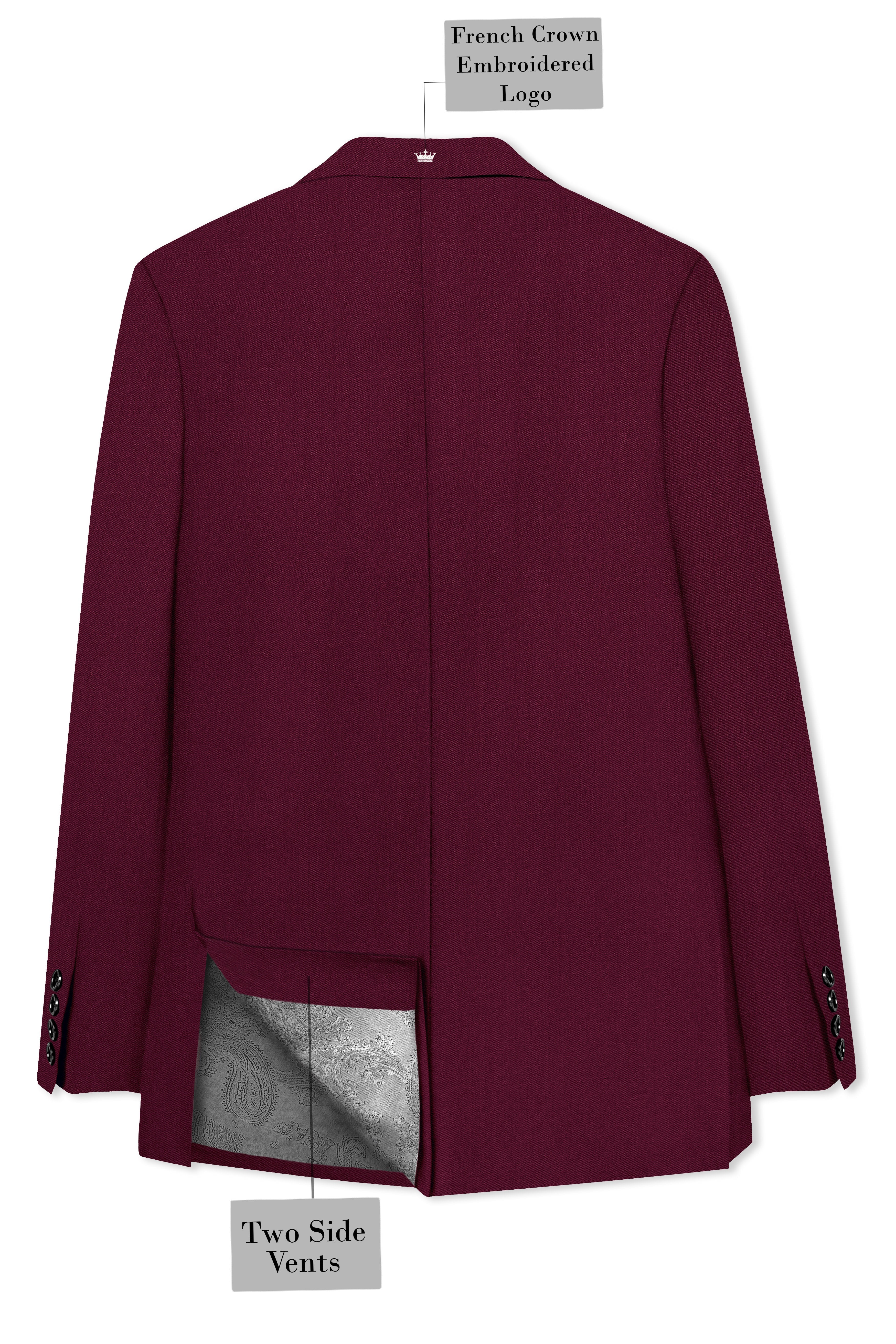 Regal Maroon-Tamarind With Blue Peak Lepal Solid Wool Rich Tuxedo Blazer