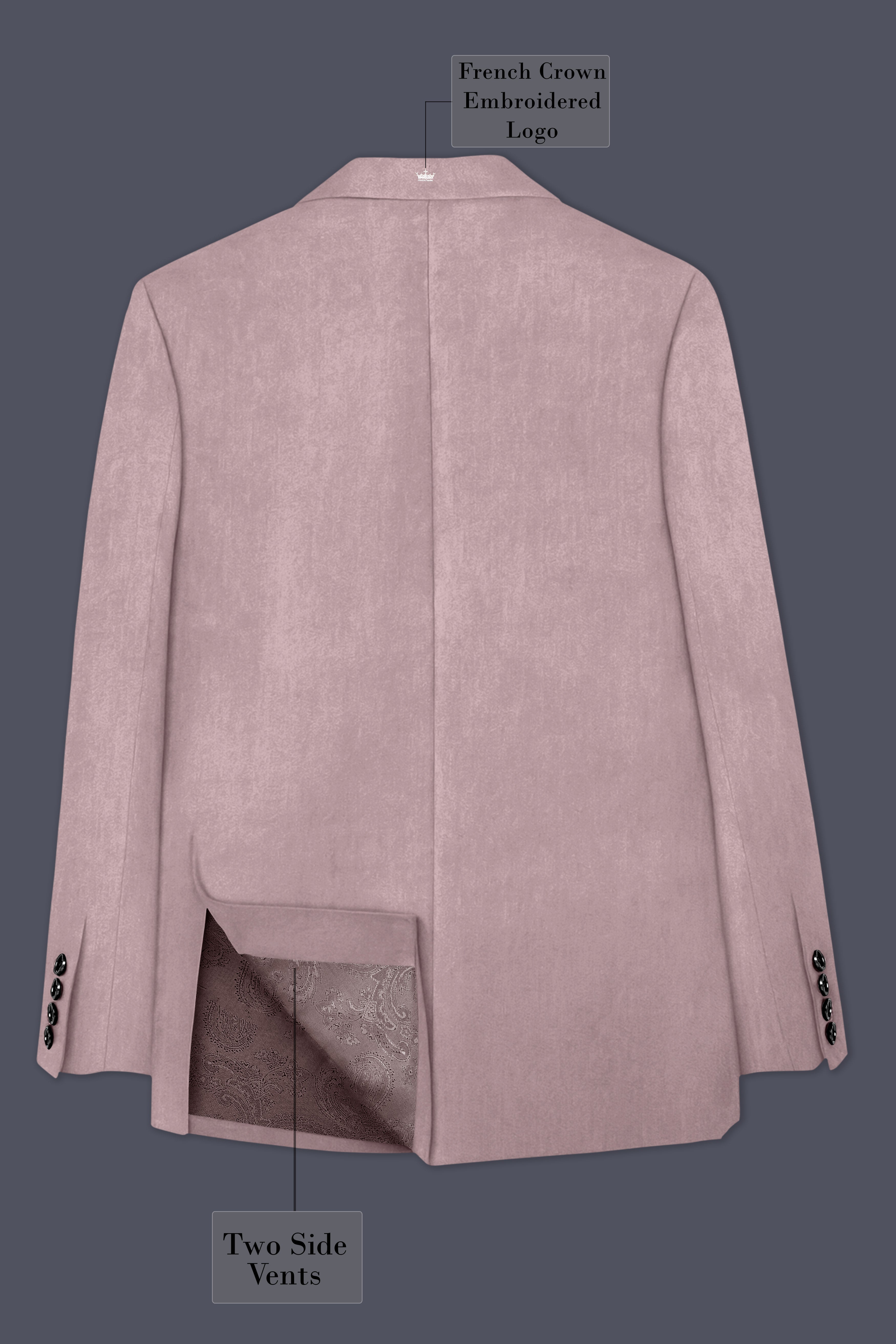 Rosvoro-Calming Pink Velvet Peak Lapel Tuxedo Blazer
