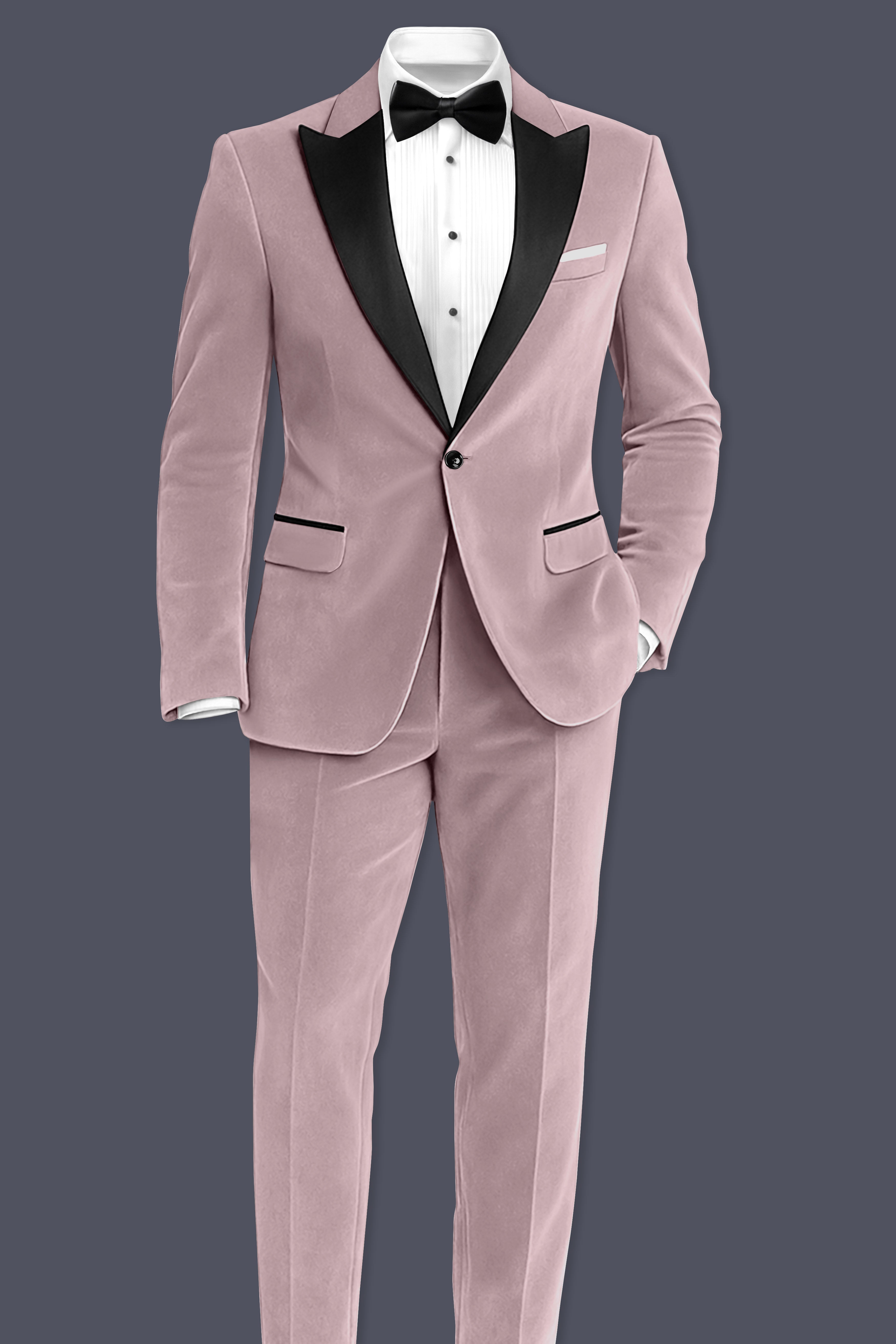 Rosvoro-Calming Pink Velvet Peak Lapel Tuxedo Blazer