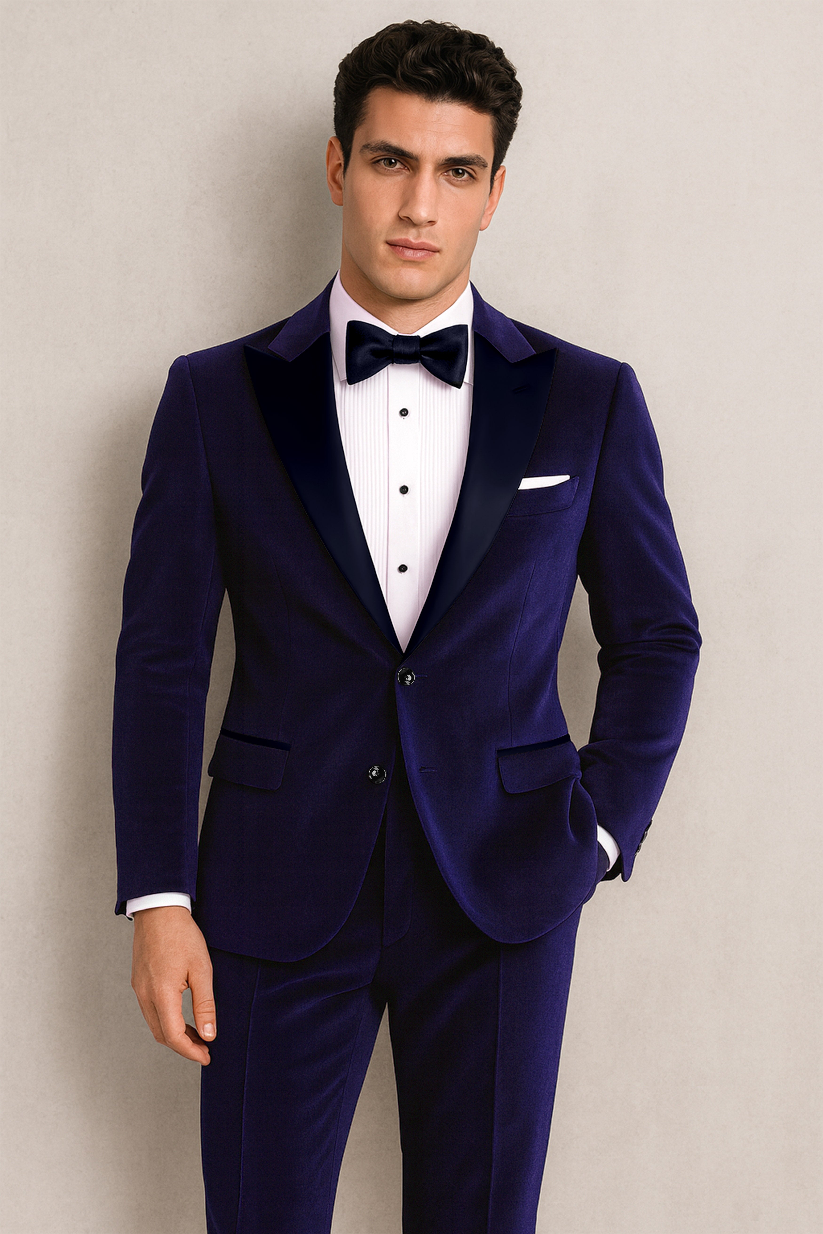 Azurion-Royal Blue With Blue Lepal Velvet Peak Lapel Tuxedo Blazer