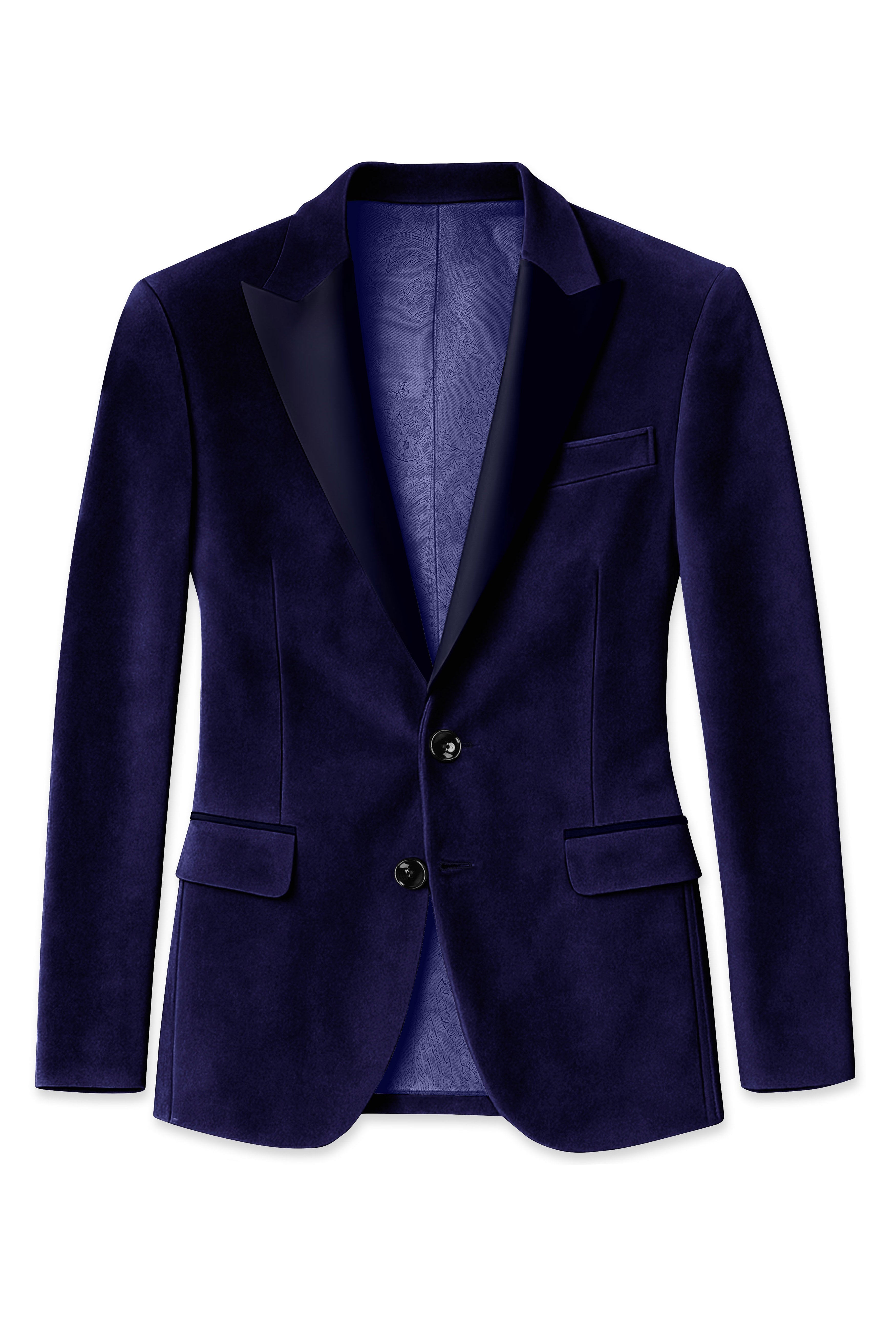 Azurion-Royal Blue With Blue Lepal Velvet Peak Lapel Tuxedo Blazer