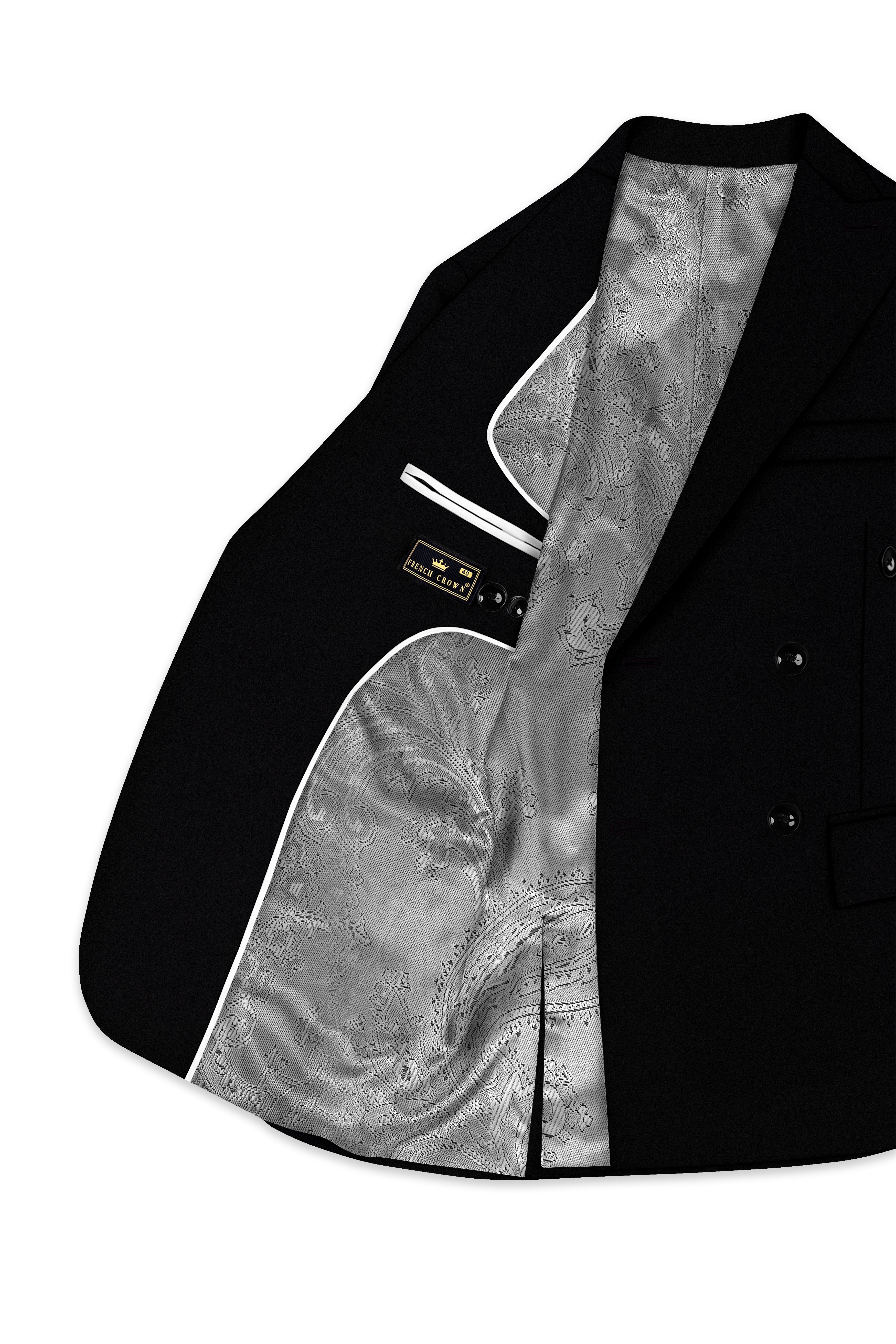 Kuro-Japanese Jade Black 4-Way Stretch Wrinkle-Free Wool Rich Double Breasted Blazer