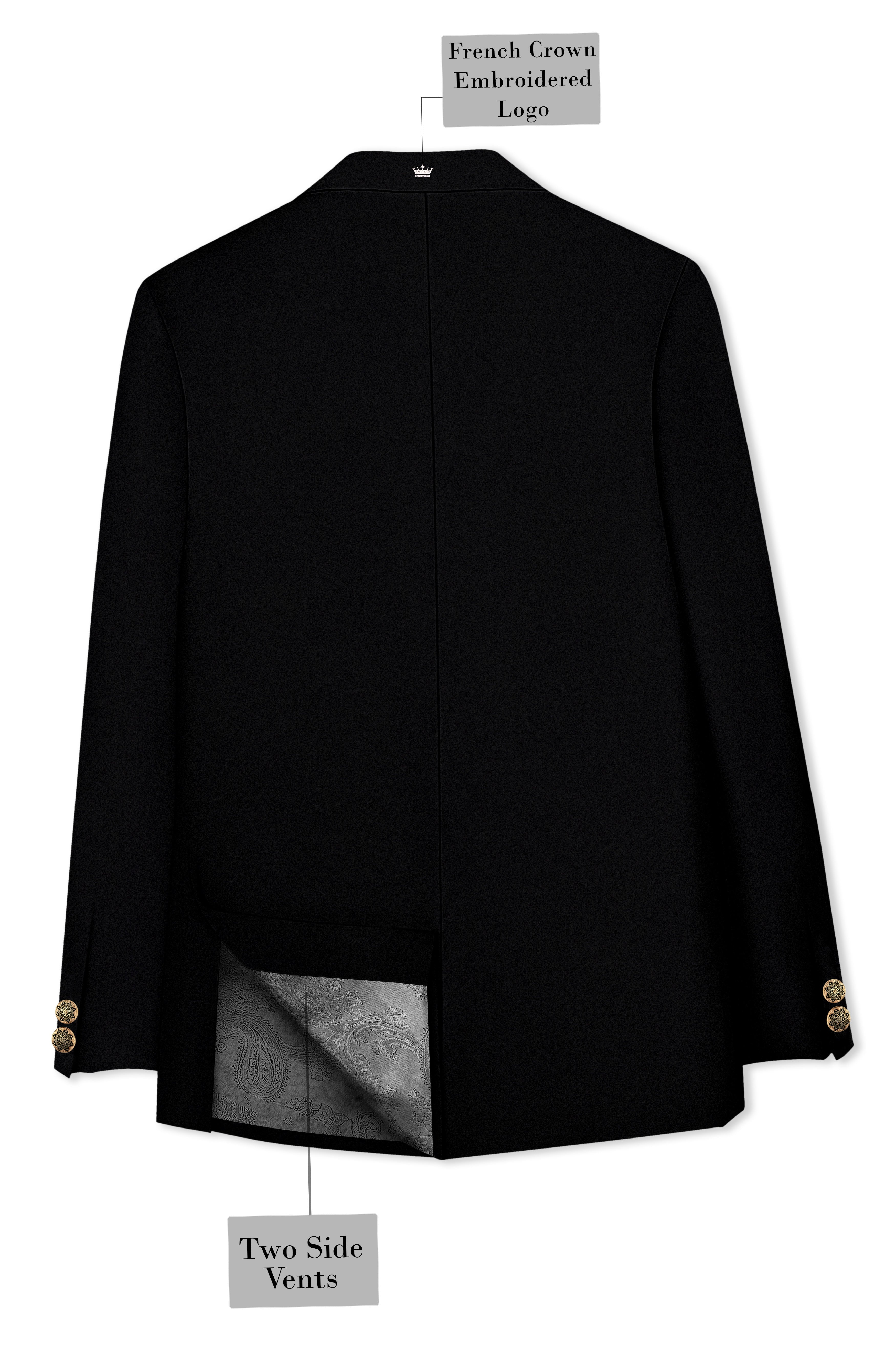 Kuro-Japanese Jade Black 4-Way Stretch Wrinkle-Free Wool Rich Cross Placket Bandhgala Blazer