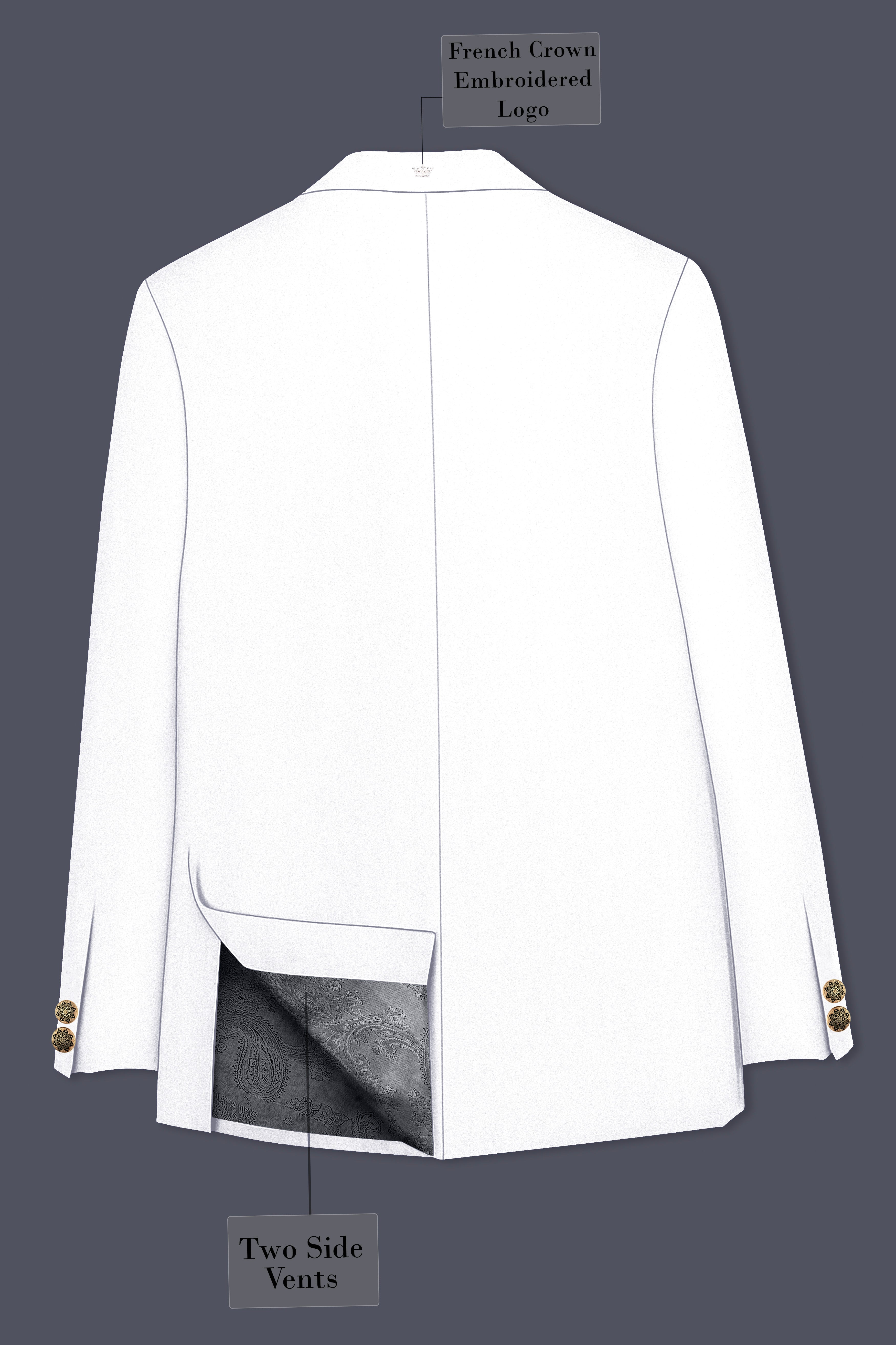 Shiro-Japanese Bright White 4-Way Stretch Wrinkle-Free Wool Rich Cross Placket Bandhgala Blazer