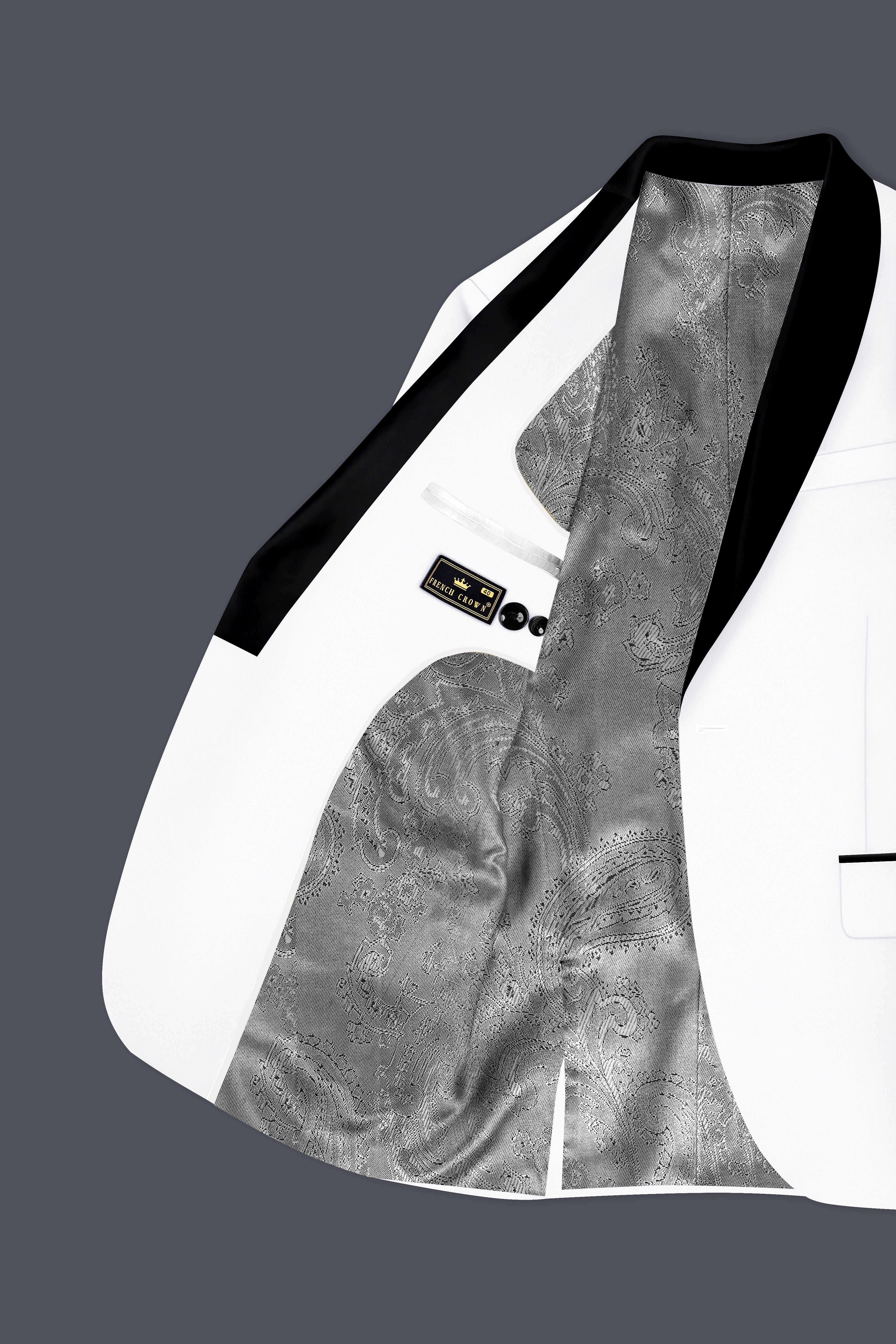 Shiro-Japanese Bright White 4-Way Stretch Wrinkle-Free Wool Rich Tuxedo Blazer