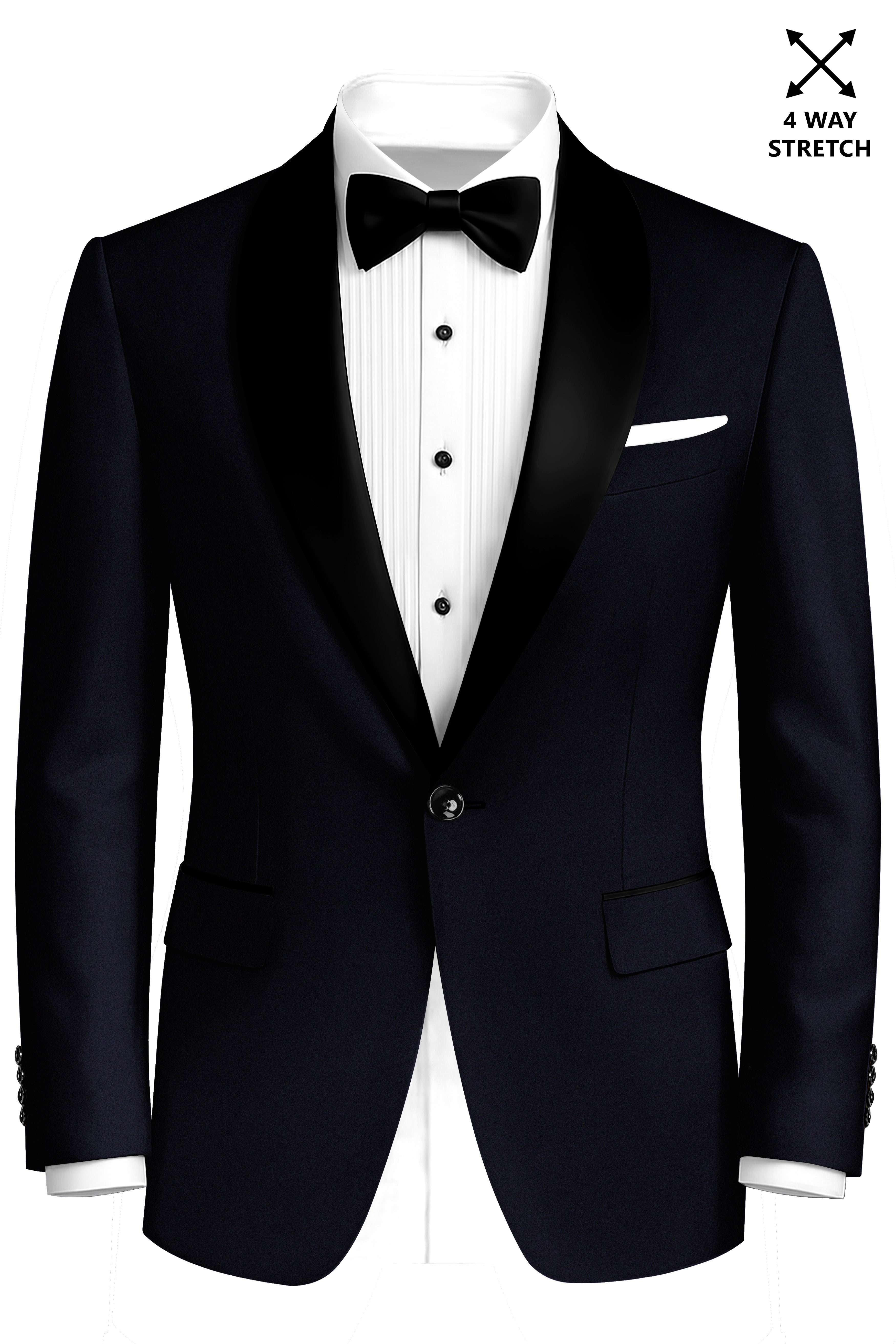 Aozora-Japanese Marine Blue 4-Way Stretch Wrinkle-Free Wool Rich Tuxedo Blazer