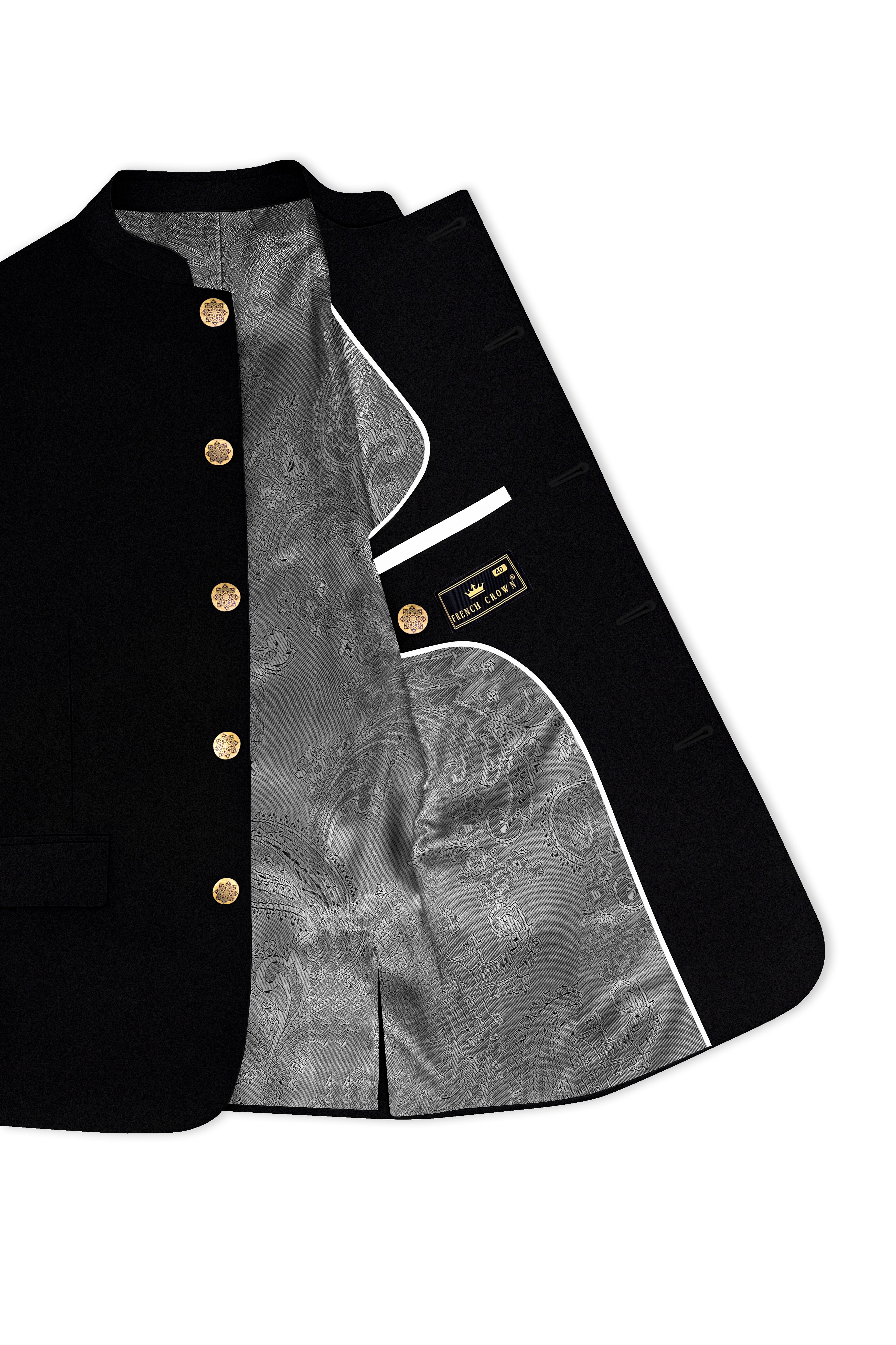 Kuro-Japanese Jade Black 4-Way Stretch Wrinkle-Free Wool Rich Bandhgala Blazer