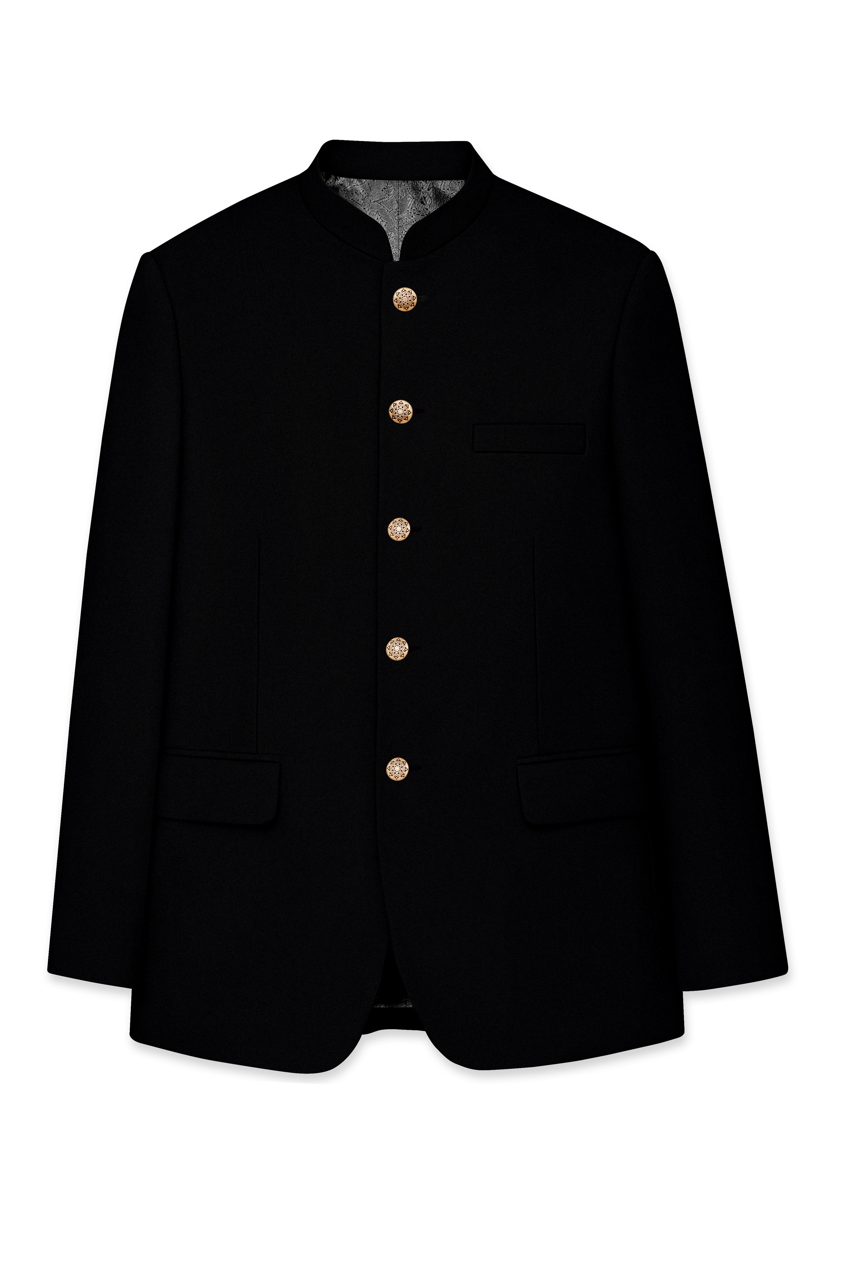 Kuro-Japanese Black 4-Way Stretch Wrinkle-Free Fluid Drape Fabric Bandhgala Blazer