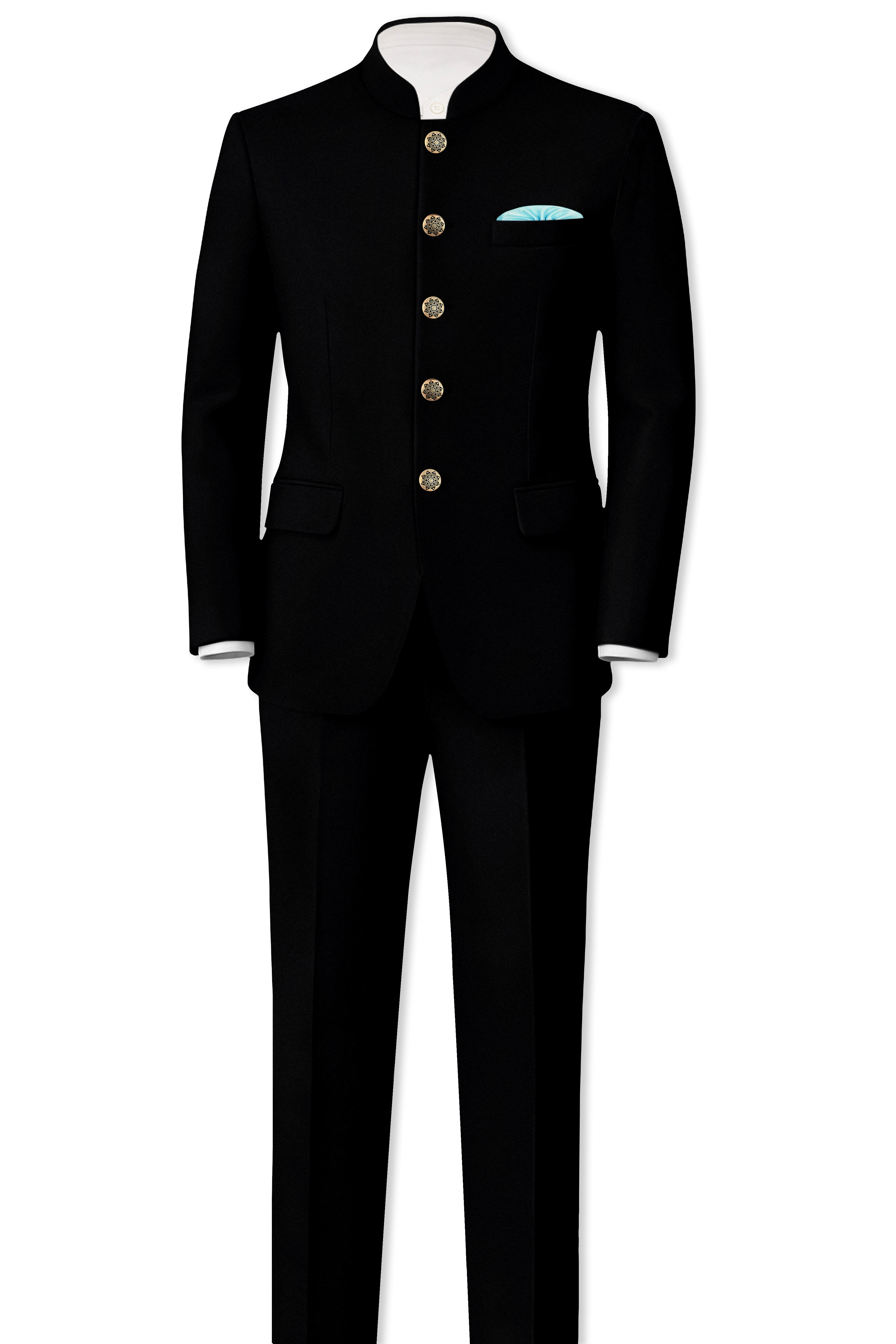 Kuro-Japanese Black 4-Way Stretch Wrinkle-Free Fluid Drape Fabric Bandhgala Blazer