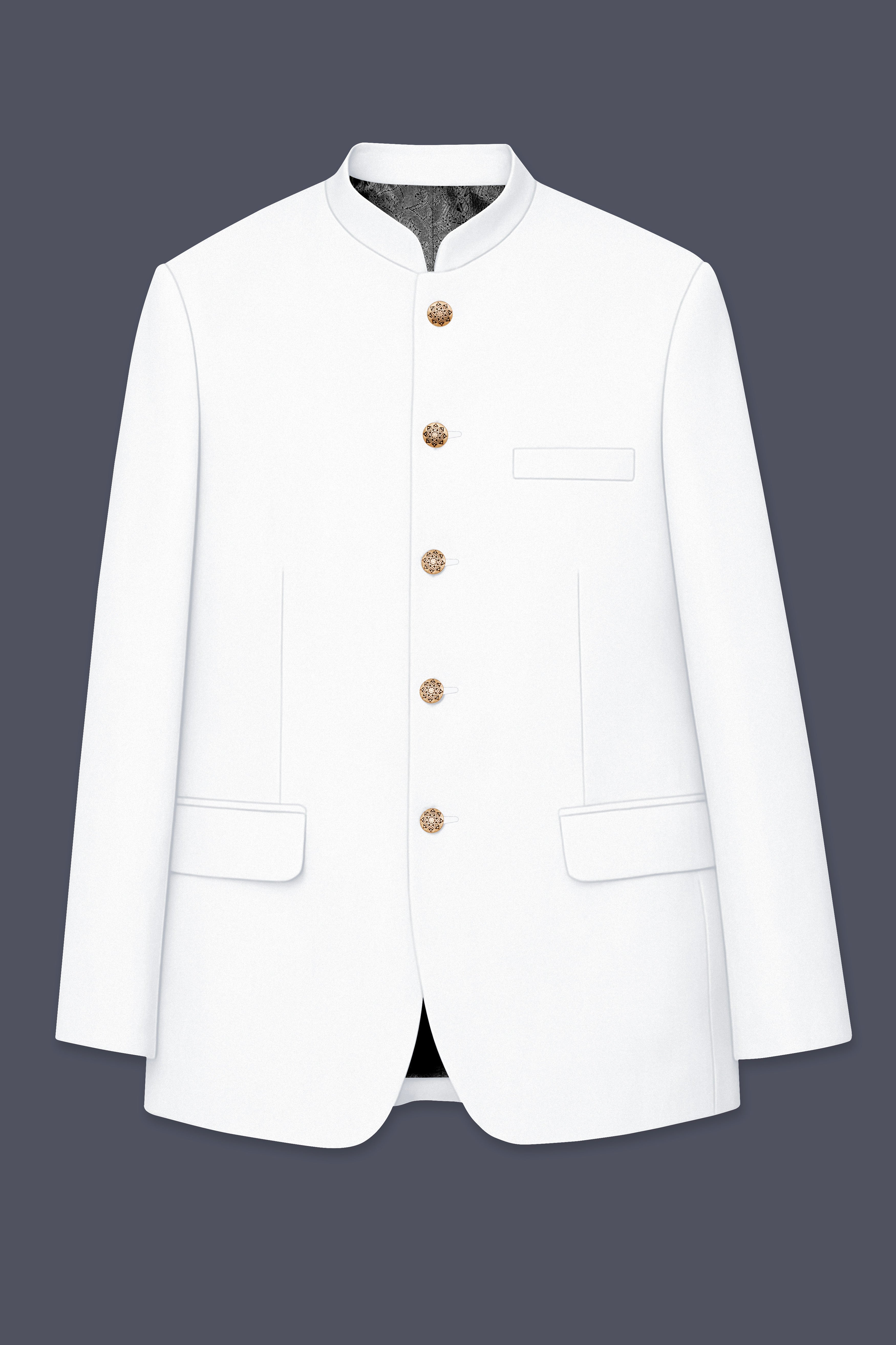 Shiro-Japanese Bright White 4-Way Stretch Wrinkle-Free Wool Rich Bandhgala Blazer