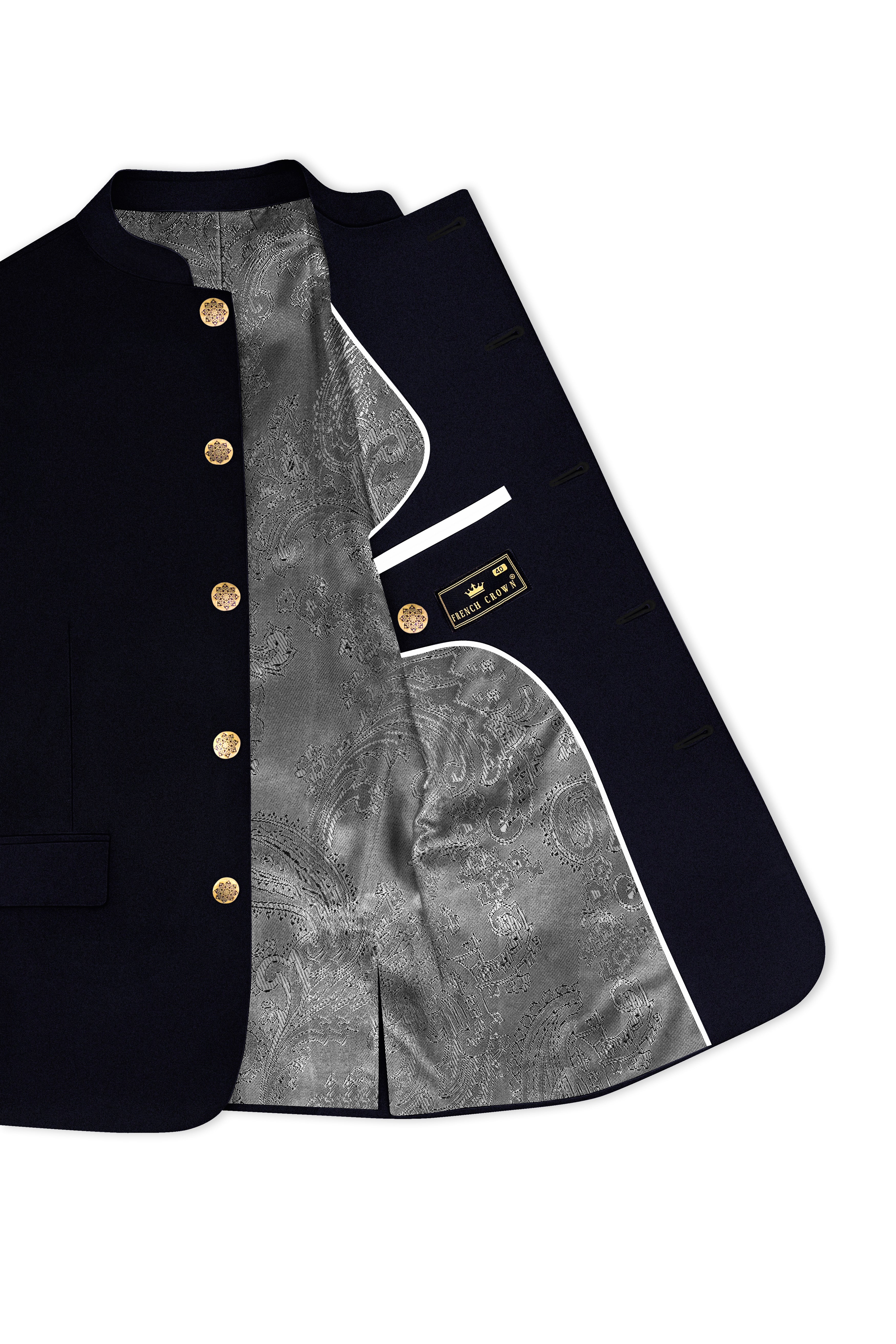 Aozora-Japanese Marine Blue 4-Way Stretch Wrinkle-Free Wool Rich Bandhgala Blazer