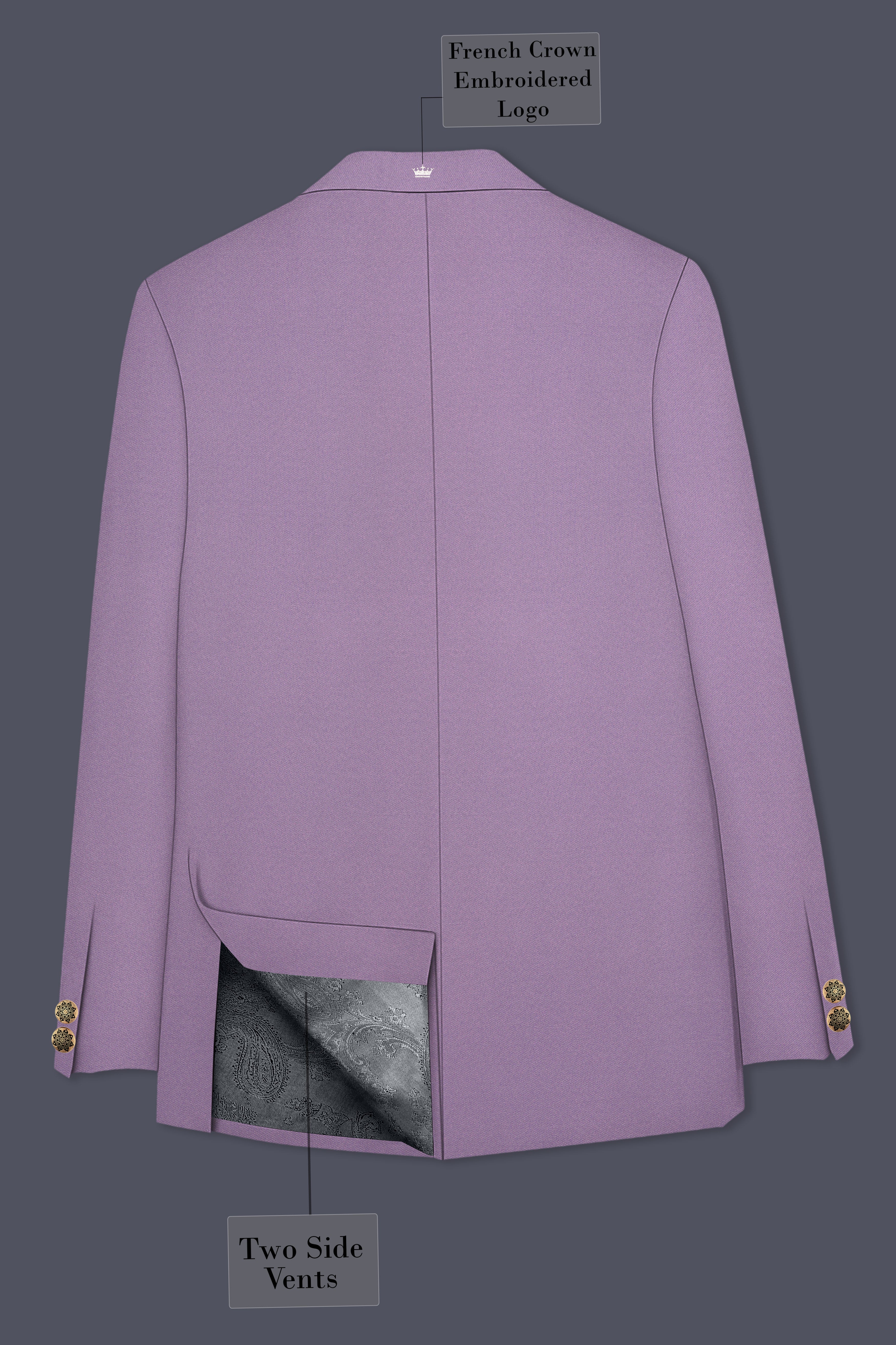 Violeto-Korean Mobster Purple 4-Way Stretch Wool Rich Cross Placket Bandhgala Blazer