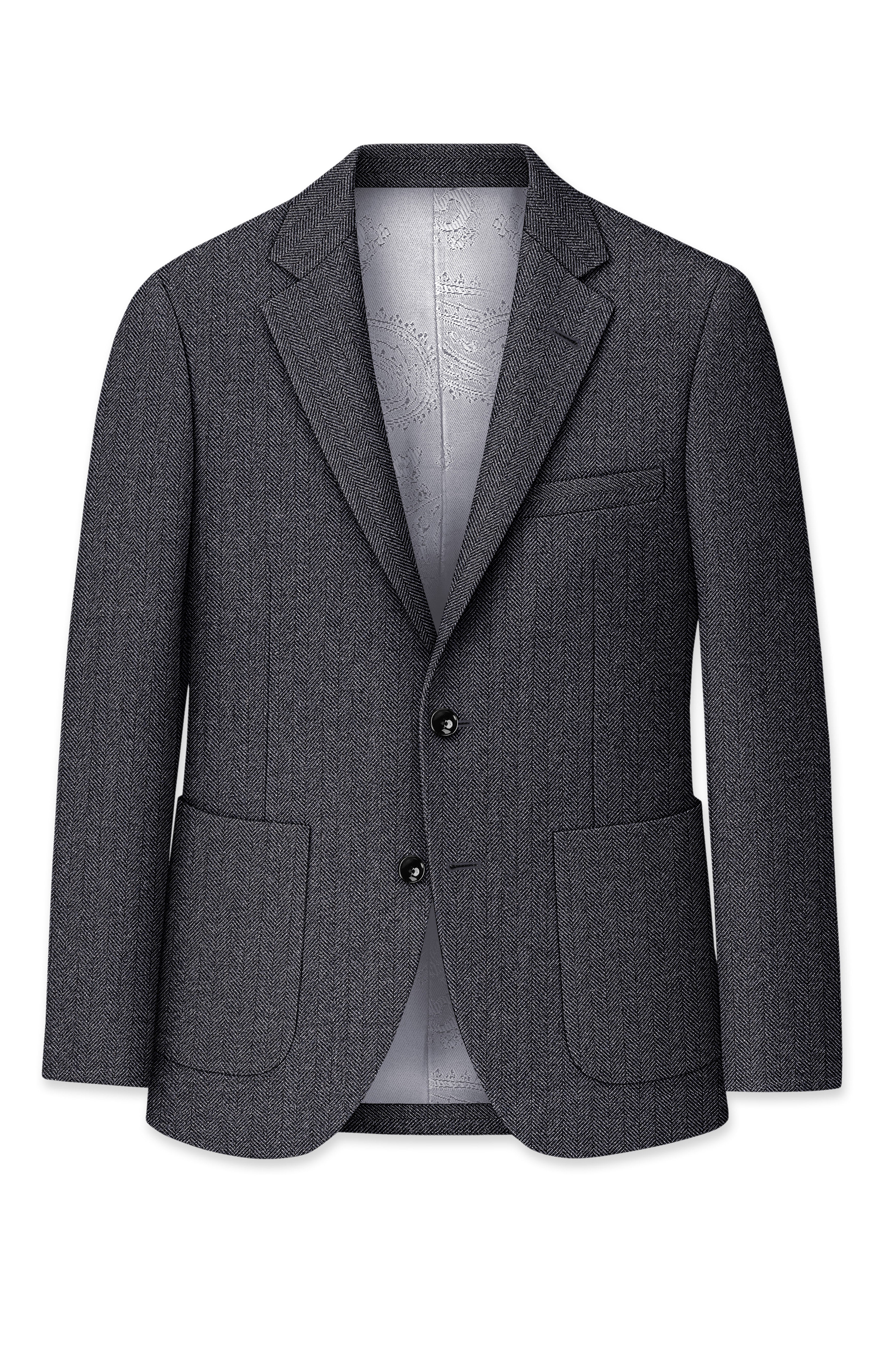 Silvoro-Iridium Gray Herringbone Textured Premium Tweed Double