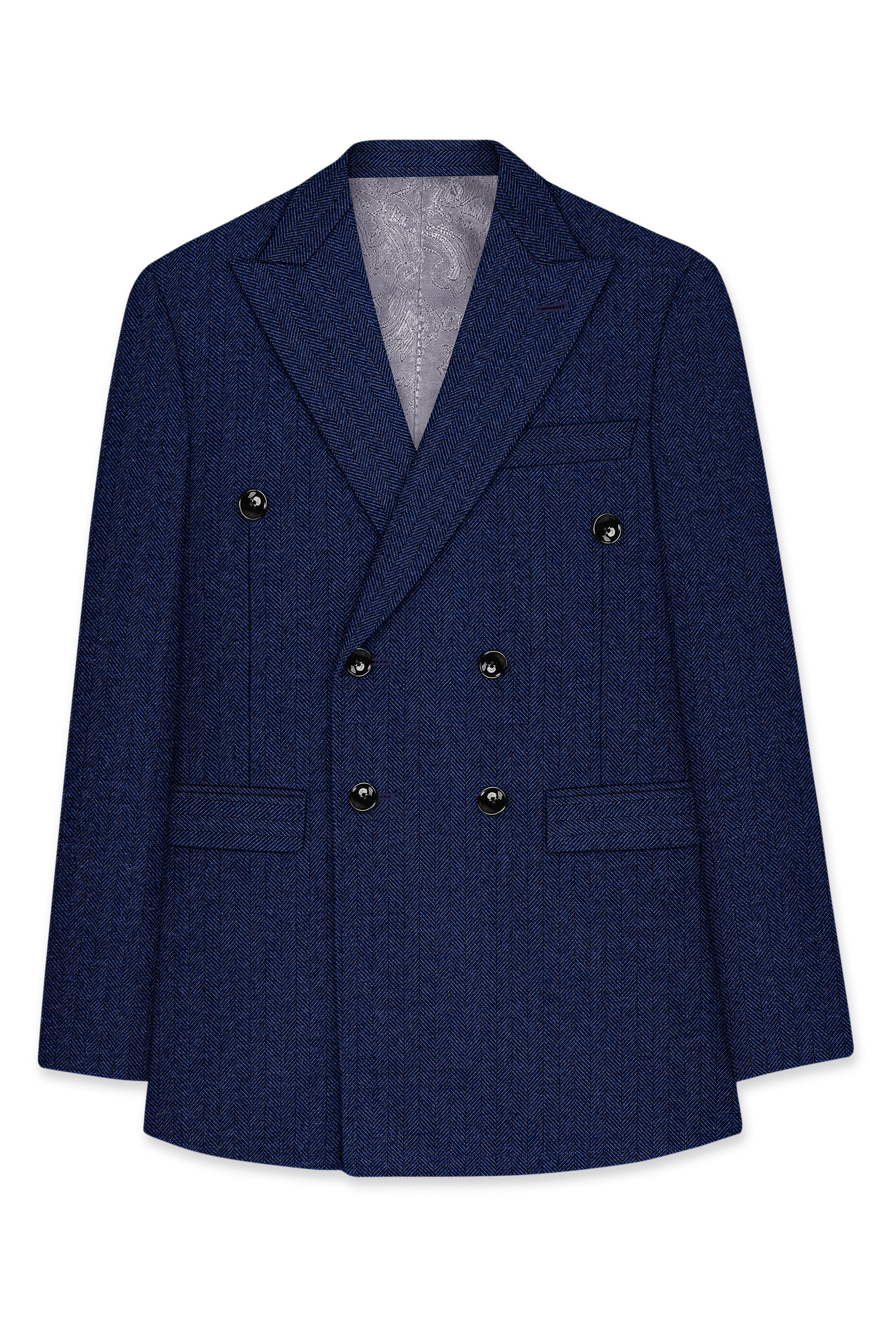 Aurevu-Vulcan Blue Herringbone Textured Premium Tweed Double