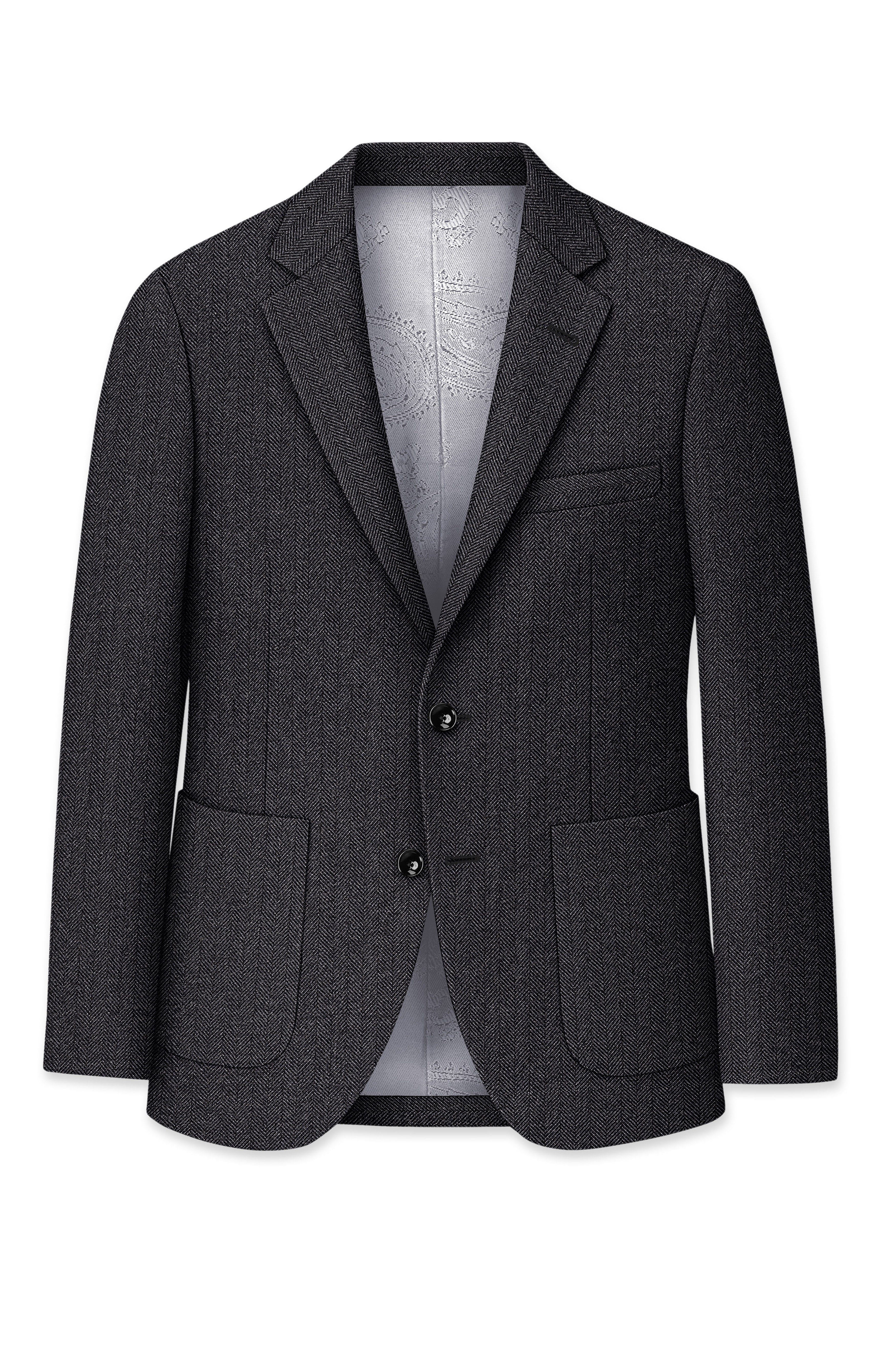 Stone  ダークグレー ジャケット Imperion-Charcoal Gray Herringbone Textured Premium Tweed Single