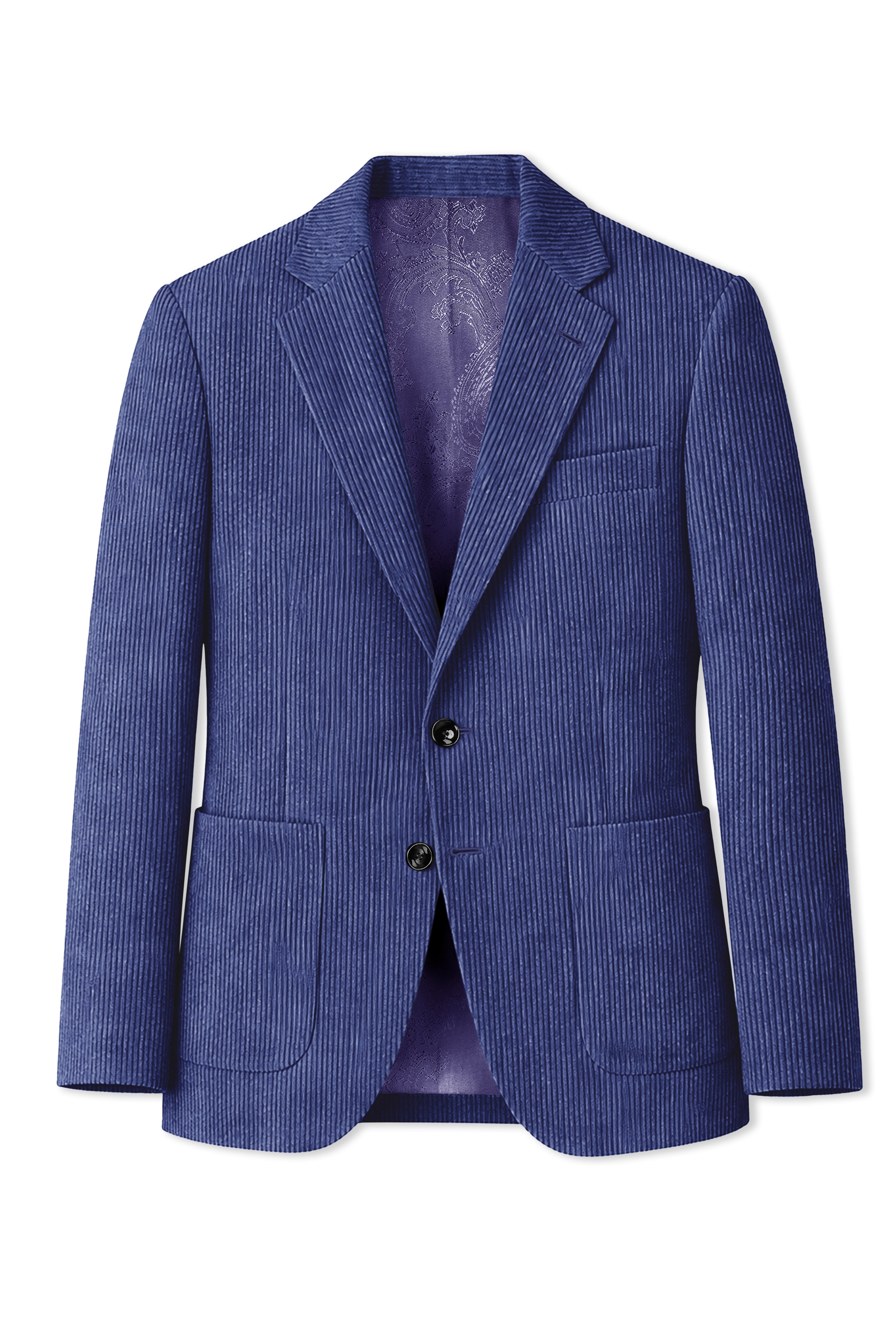 Slatzen-Slate Blue Corduroy Premium Single Breasted Sports Blazer