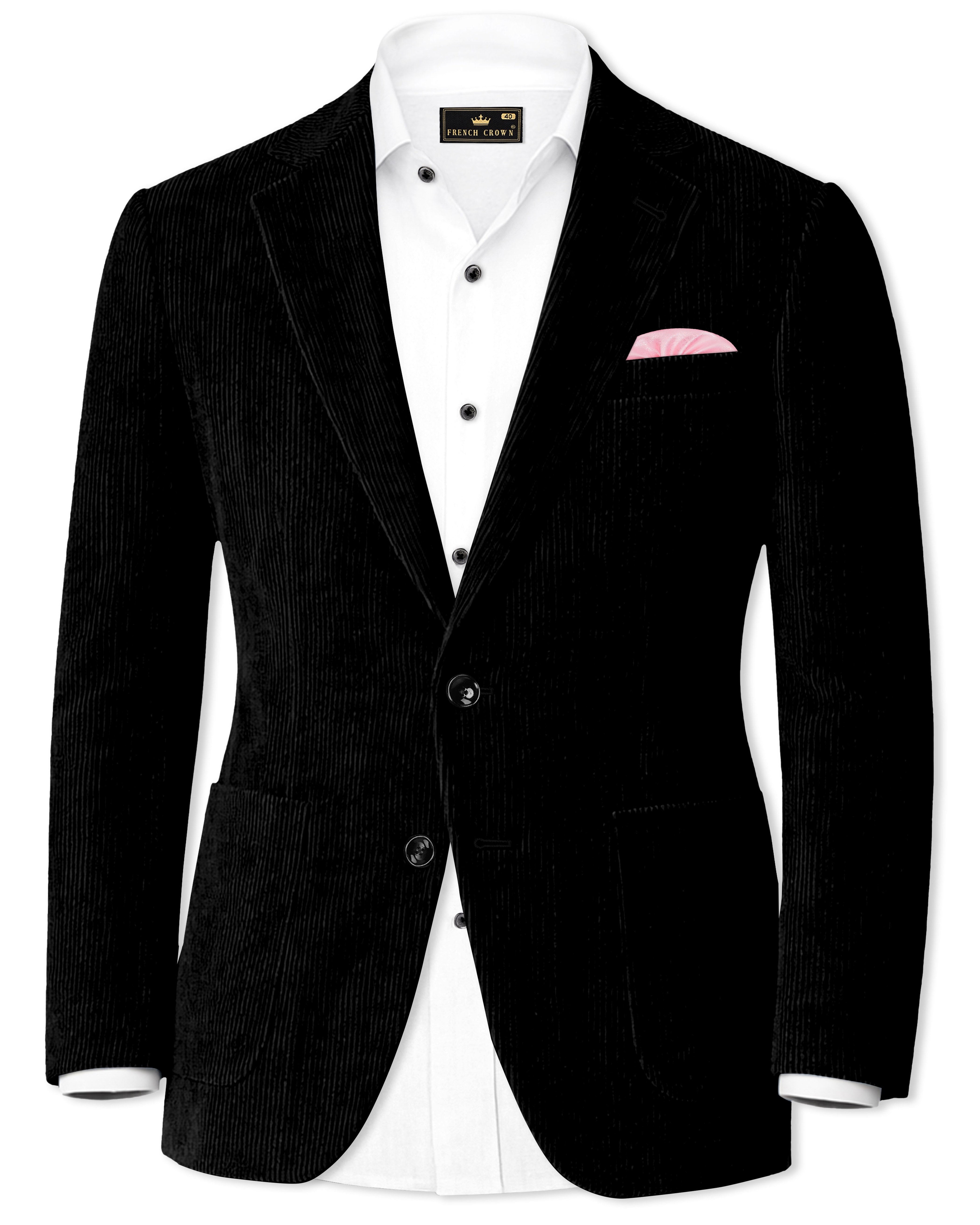 Jadenzo-Jade Black Textured Premium Corduroy Single Breasted