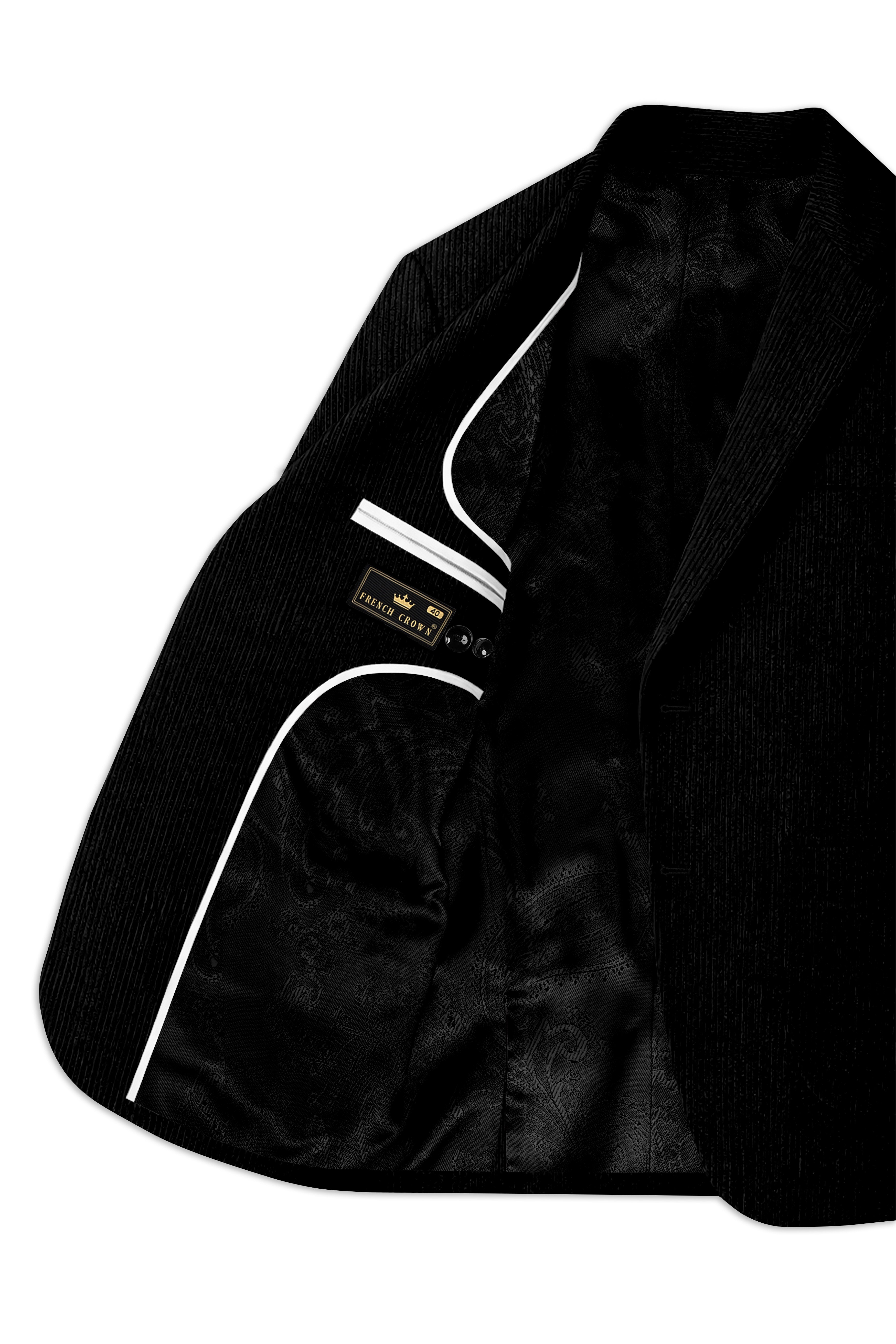 Jadenzo-Jade Black Textured Premium Corduroy Single Breasted
