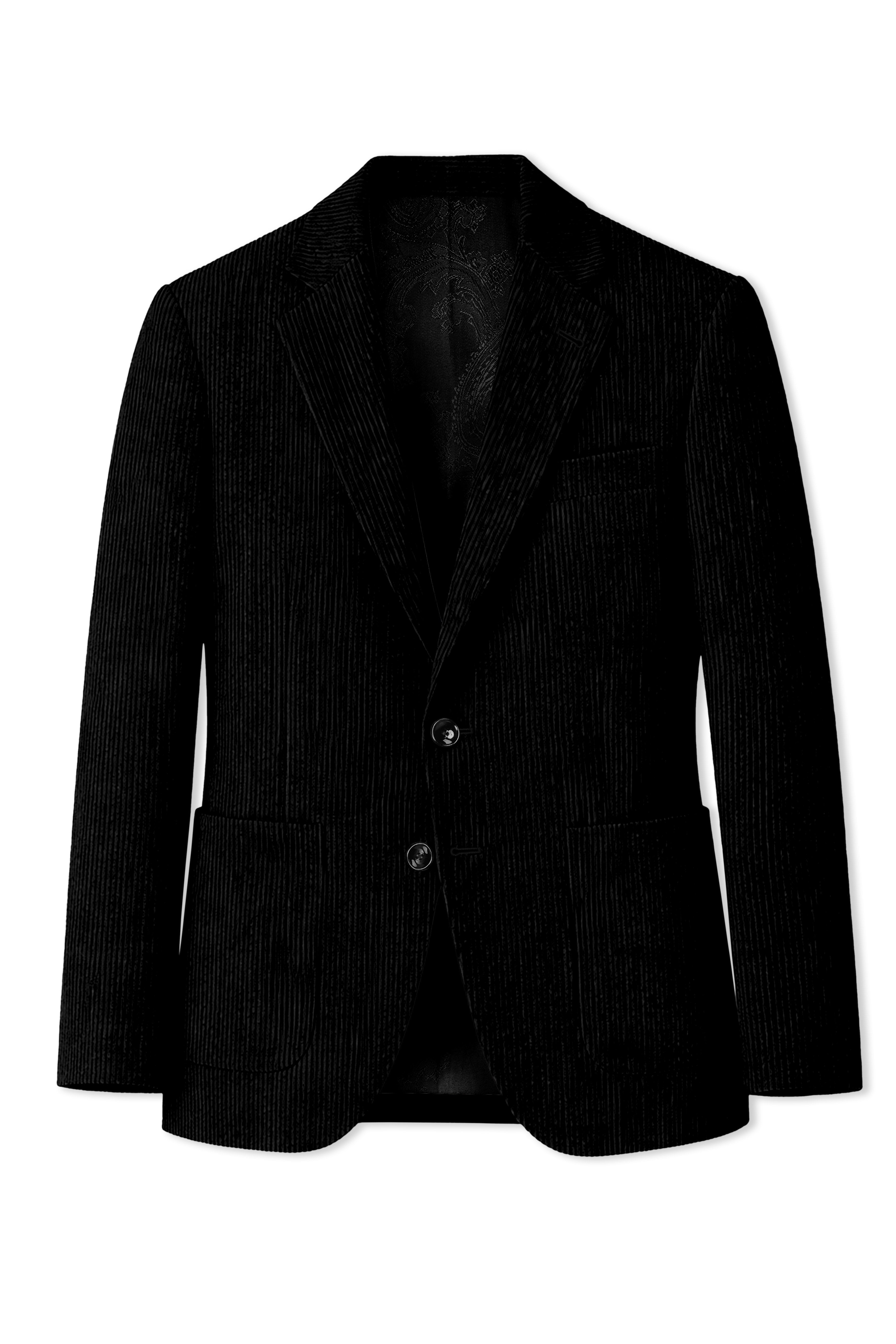 Jadenzo-Jade Black Textured Premium Corduroy Single Breasted