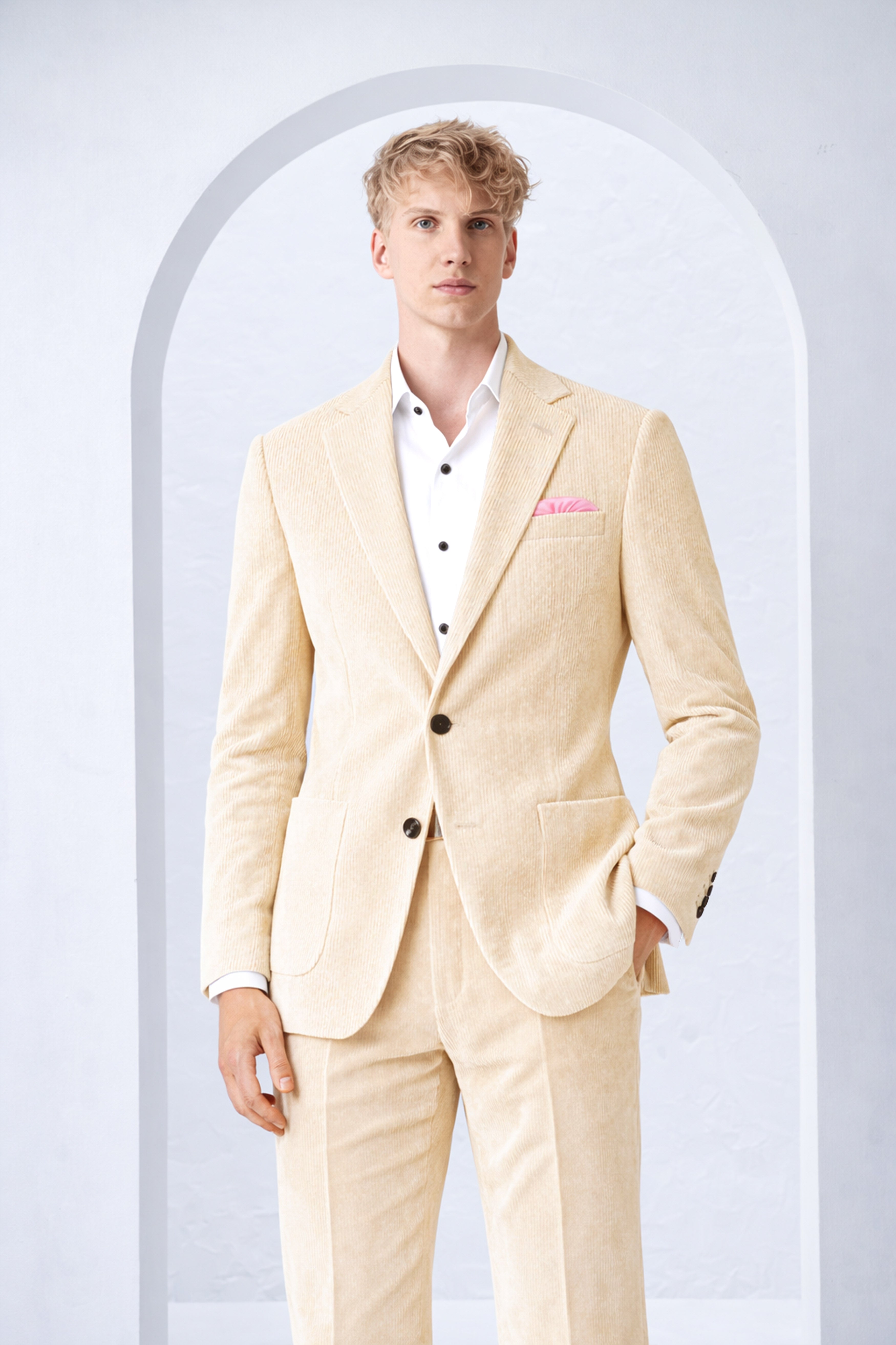 Hispanoro-Spanish Cream Corduroy Single Breasted Sports Blazer