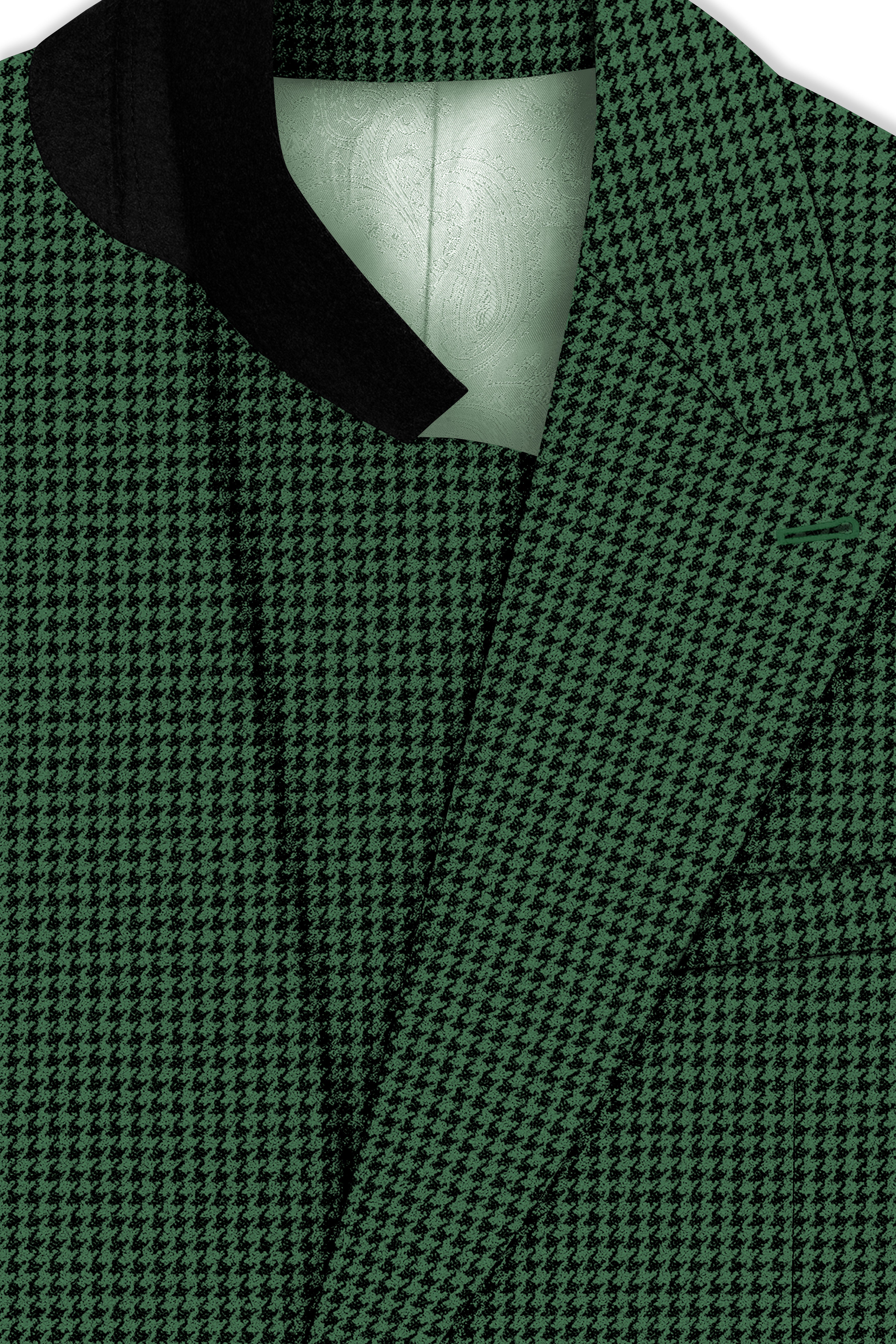 Regent-Plantation Green Classic Houndstooth Textured Tweed Double Breasted Blazer