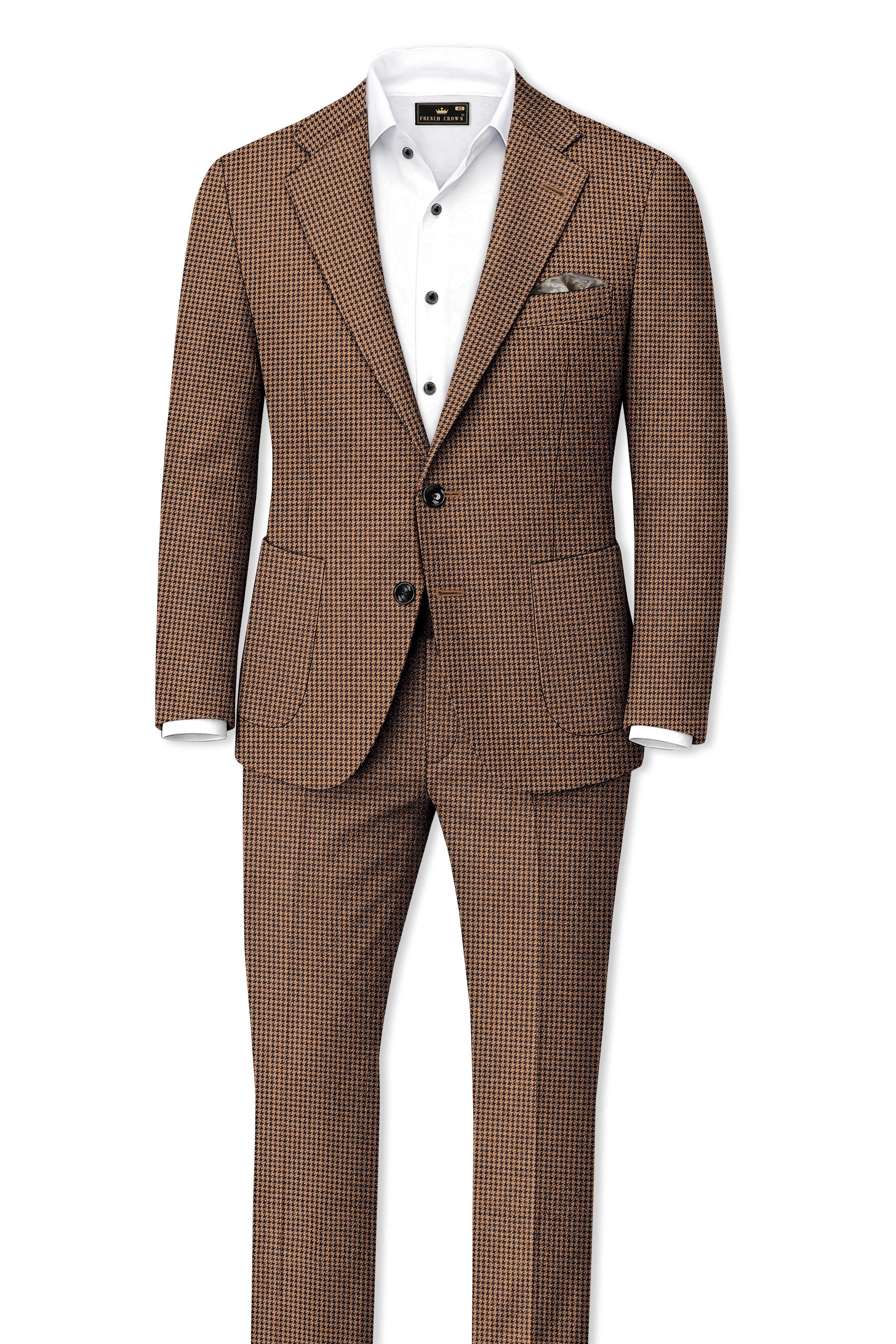 Regalis-Rope Brown Classic Houndstooth Textured Tweed Single Breasted Sports Blazer
