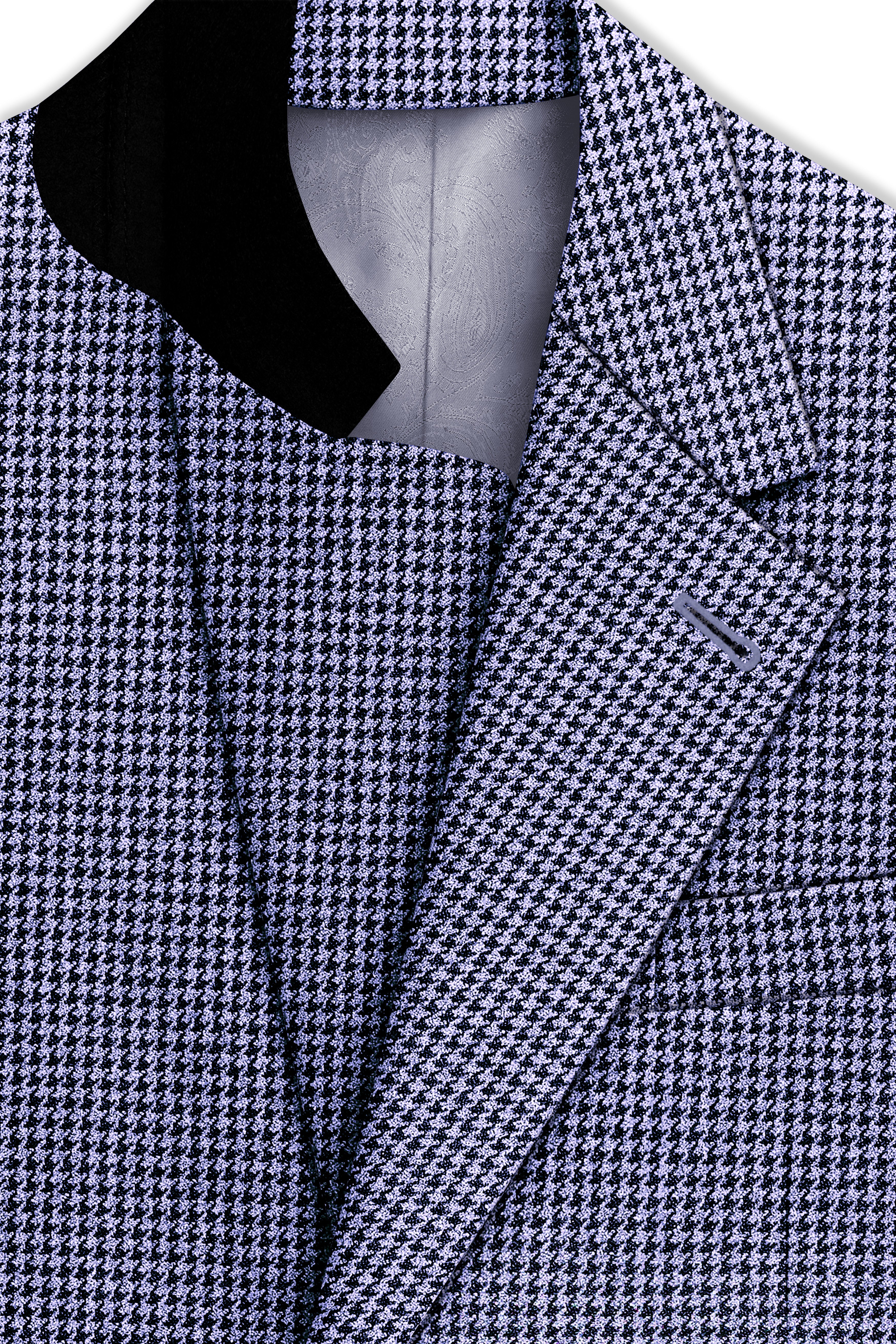 Dusk-Mulled Blue Classic Houndstooth Textured Tweed Single Breasted Sports Blazer