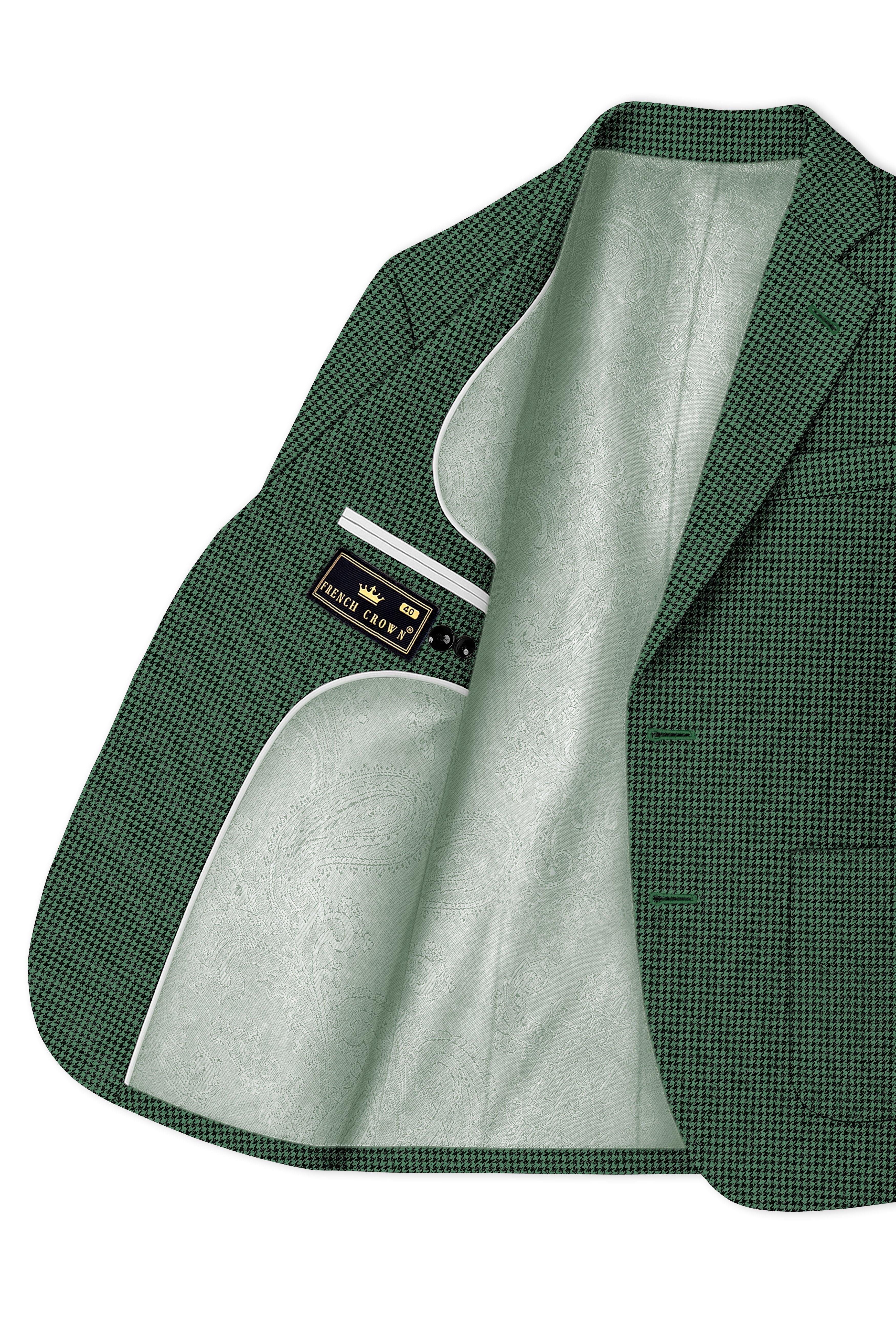 Regent-Plantation Green Classic Houndstooth Textured Tweed Single Breasted Sports Blazer