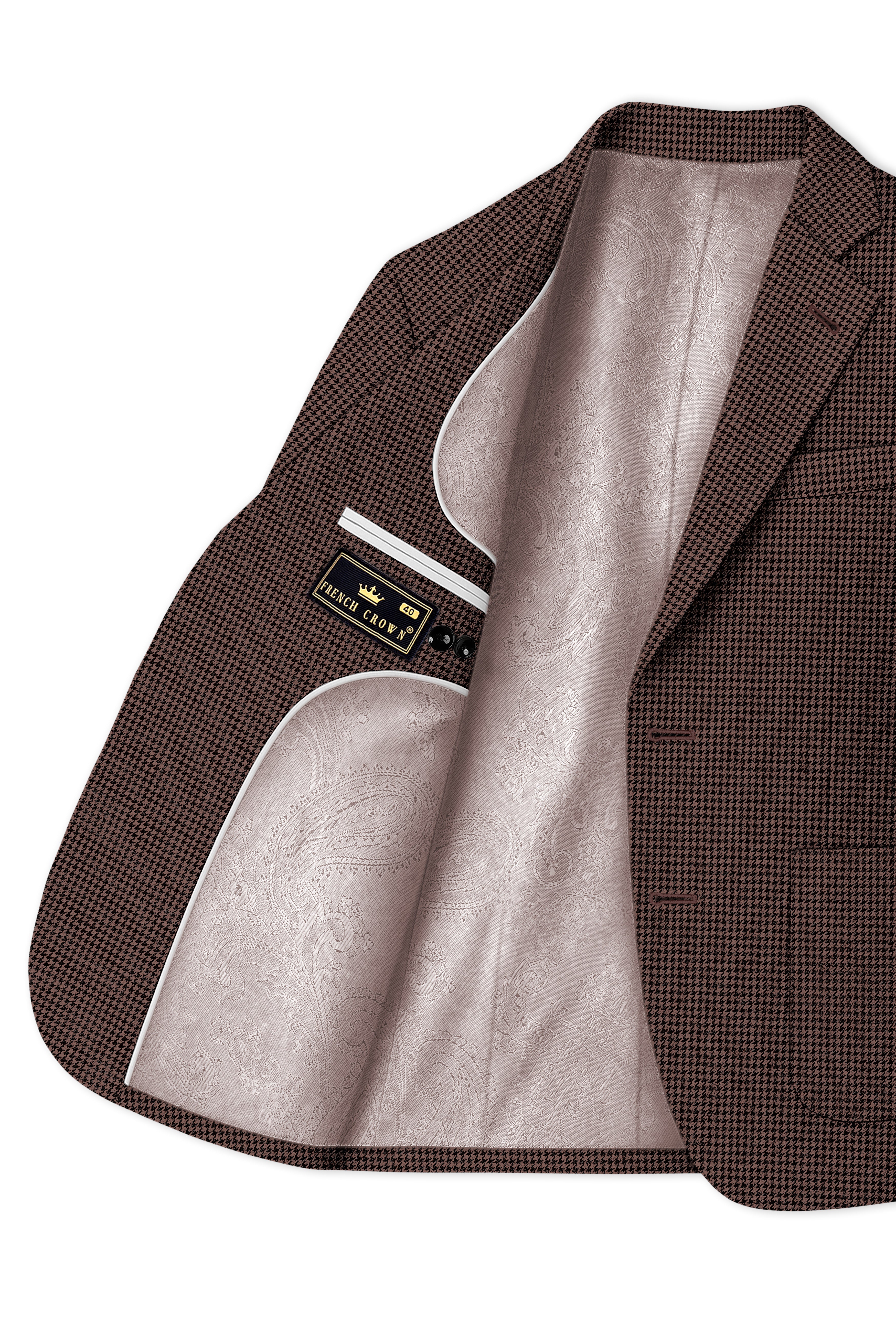 Sylvan-Woody Brown Classic Houndstooth Textured Tweed Single Breasted Sports Blazer