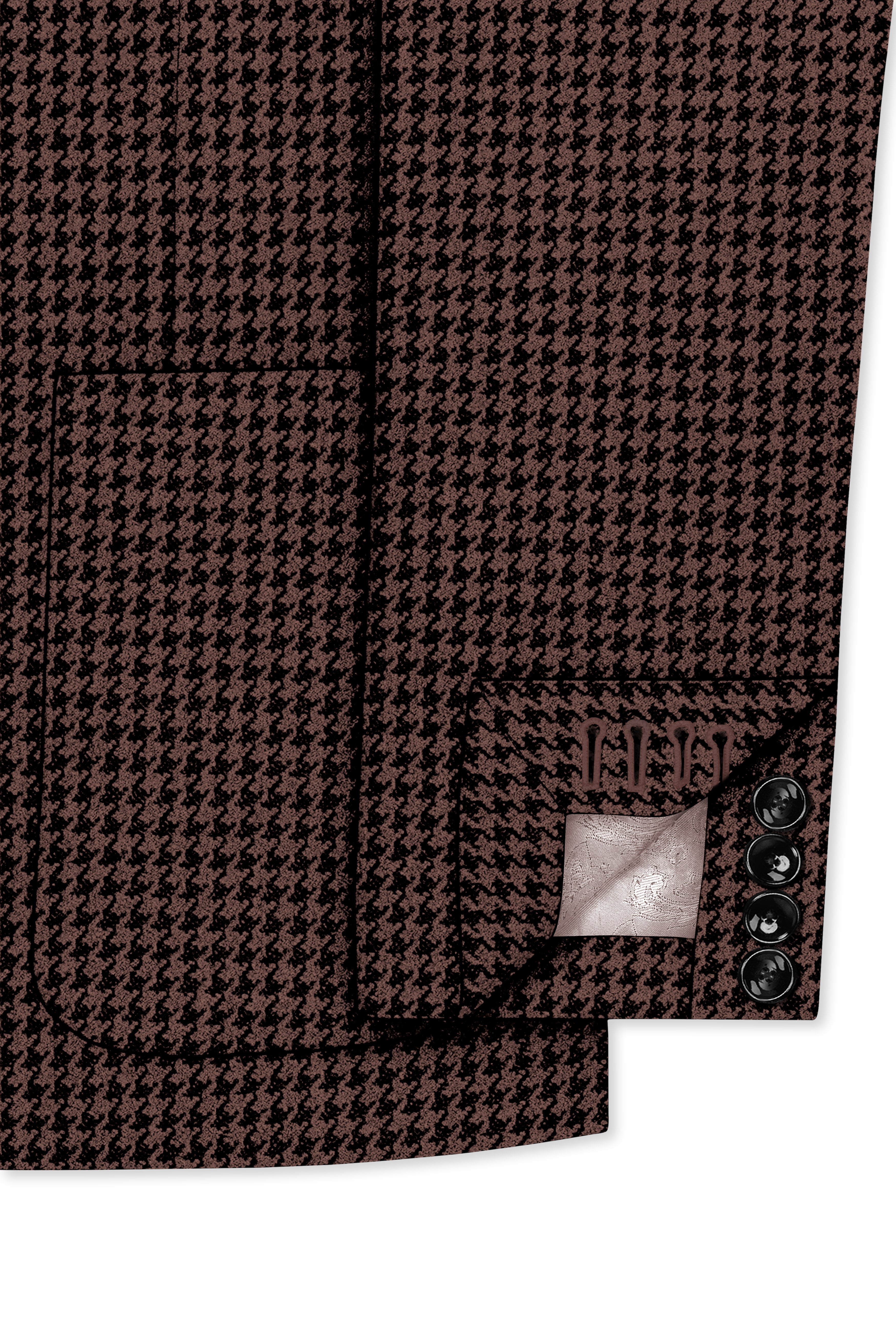 Sylvan-Woody Brown Classic Houndstooth Textured Tweed Single Breasted Sports Blazer