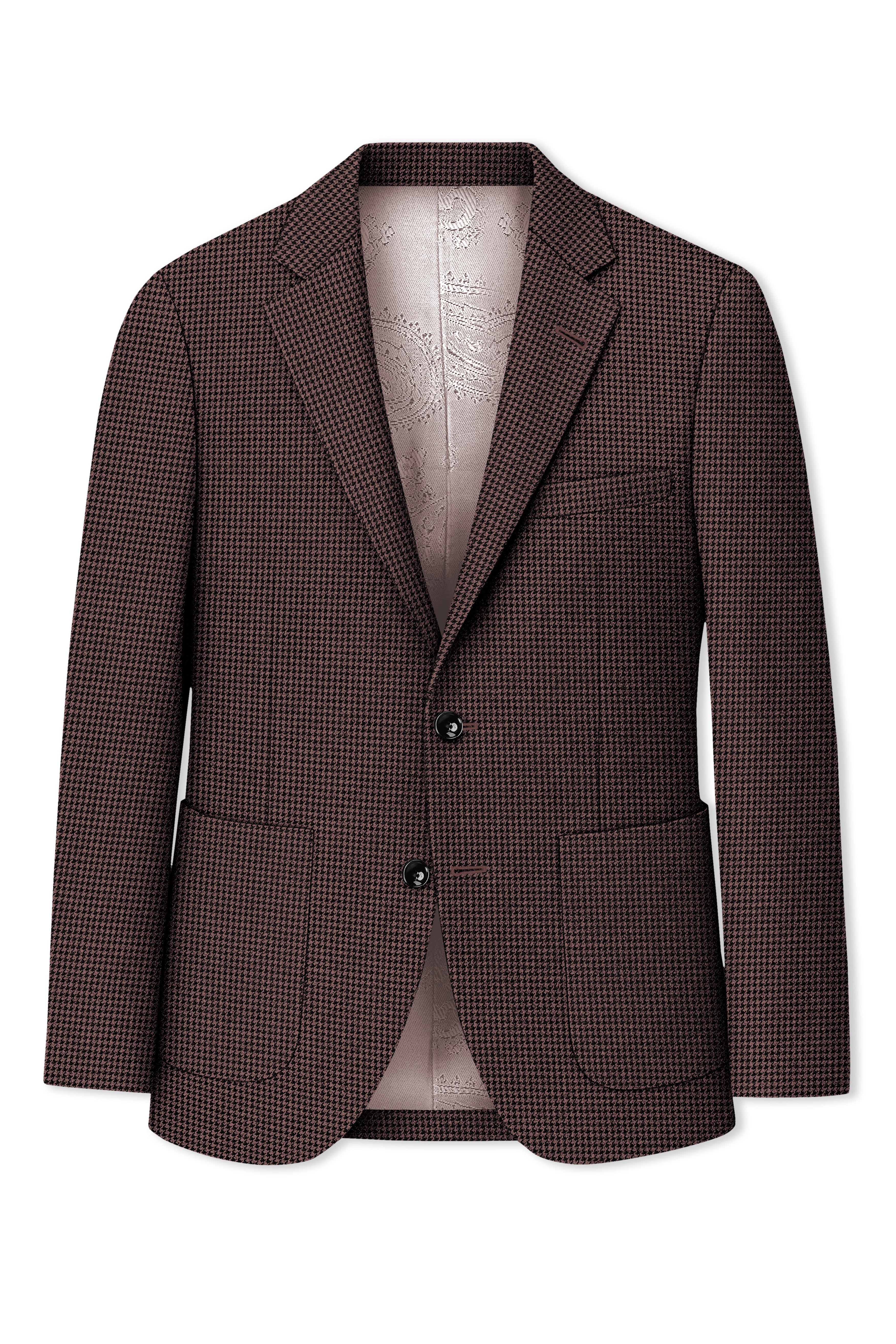 Sylvan-Woody Brown Classic Houndstooth Textured Tweed Single Breasted Sports Blazer