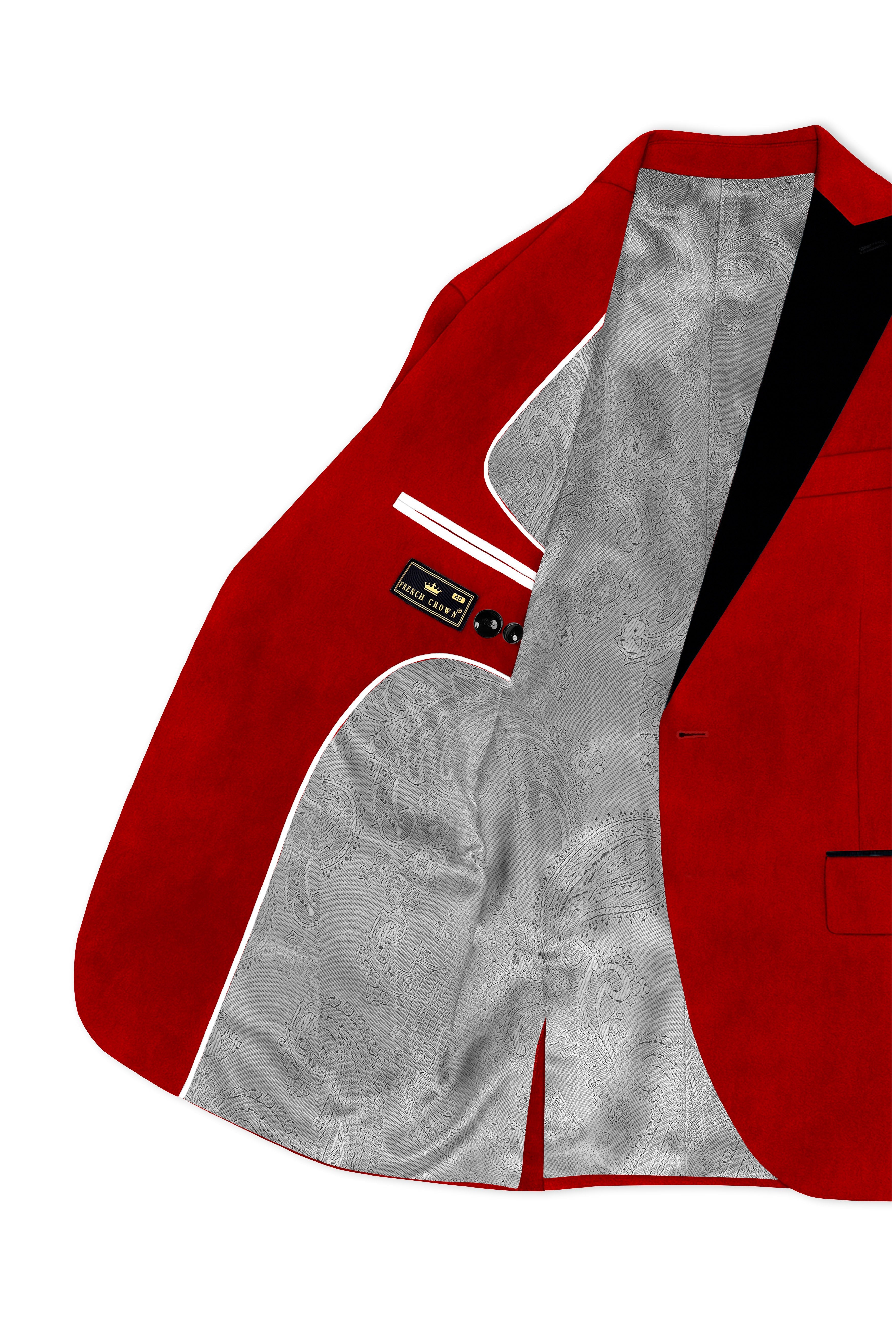 Imperio-Crimson Red Velvet Peak Lapel Tuxedo Blazer