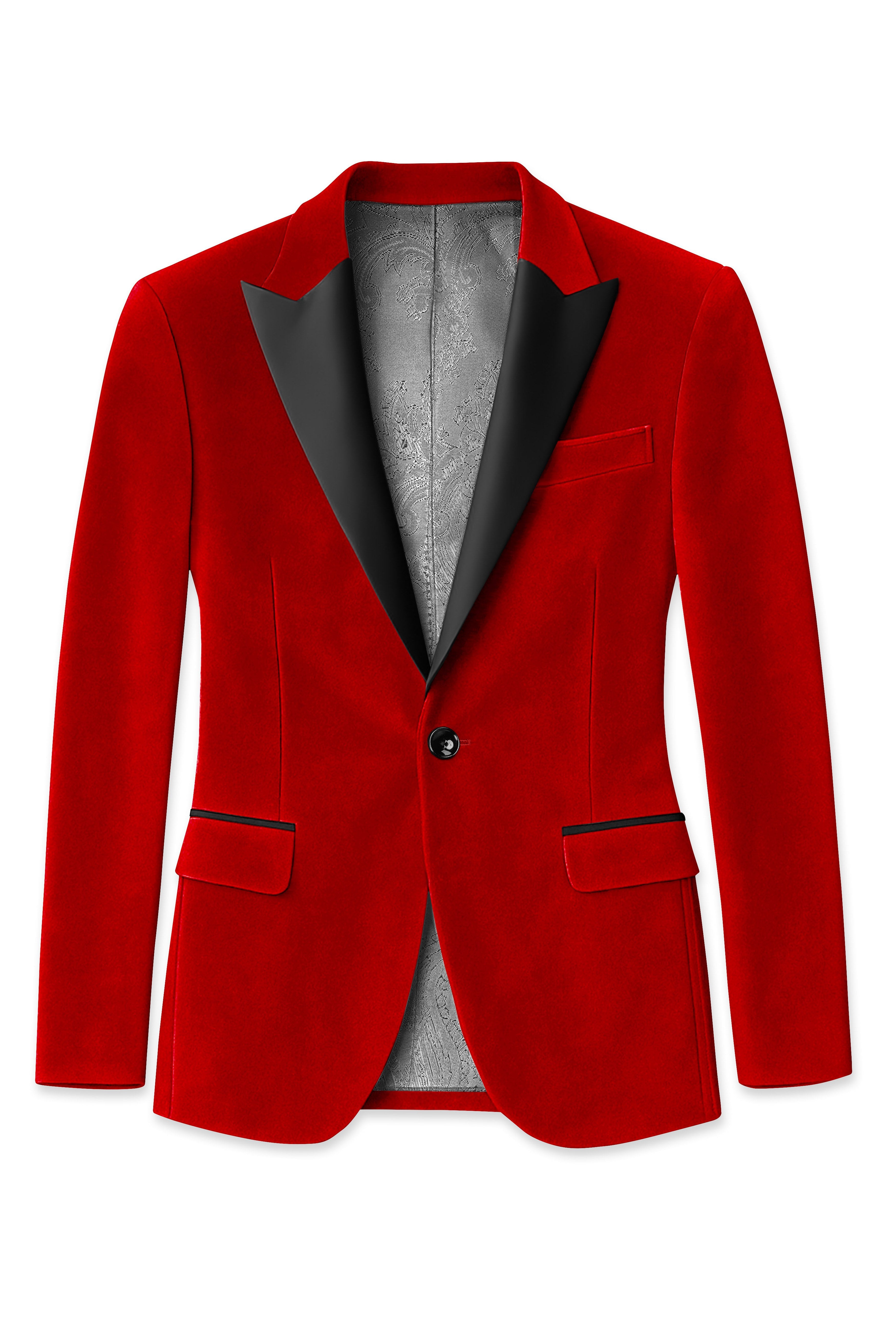 Imperio-Crimson Red Velvet Peak Lapel Tuxedo Blazer